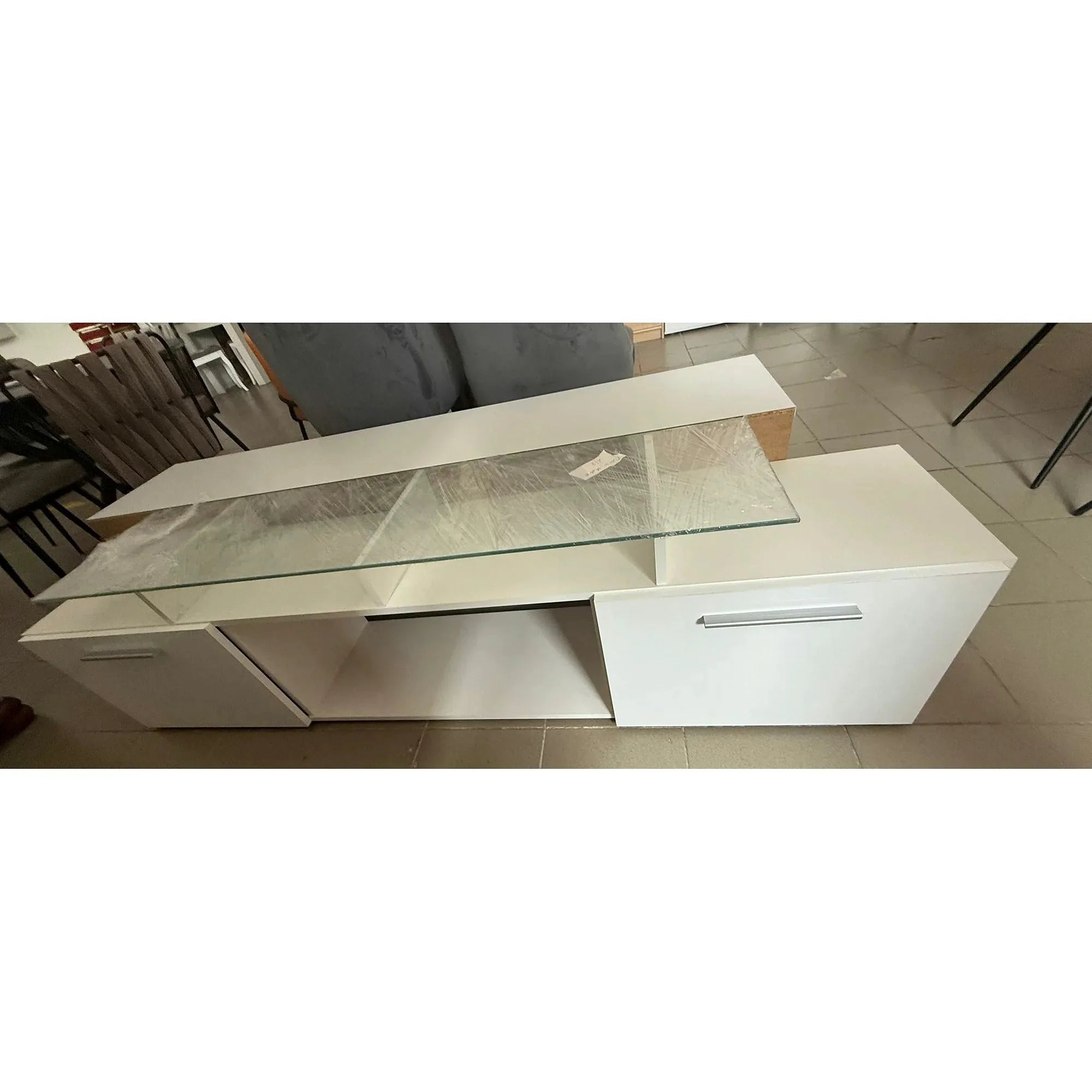 PRODUS RESIGILAT - Comoda TV ROVA, alb, PAL/sticla, 190x37x48 cm