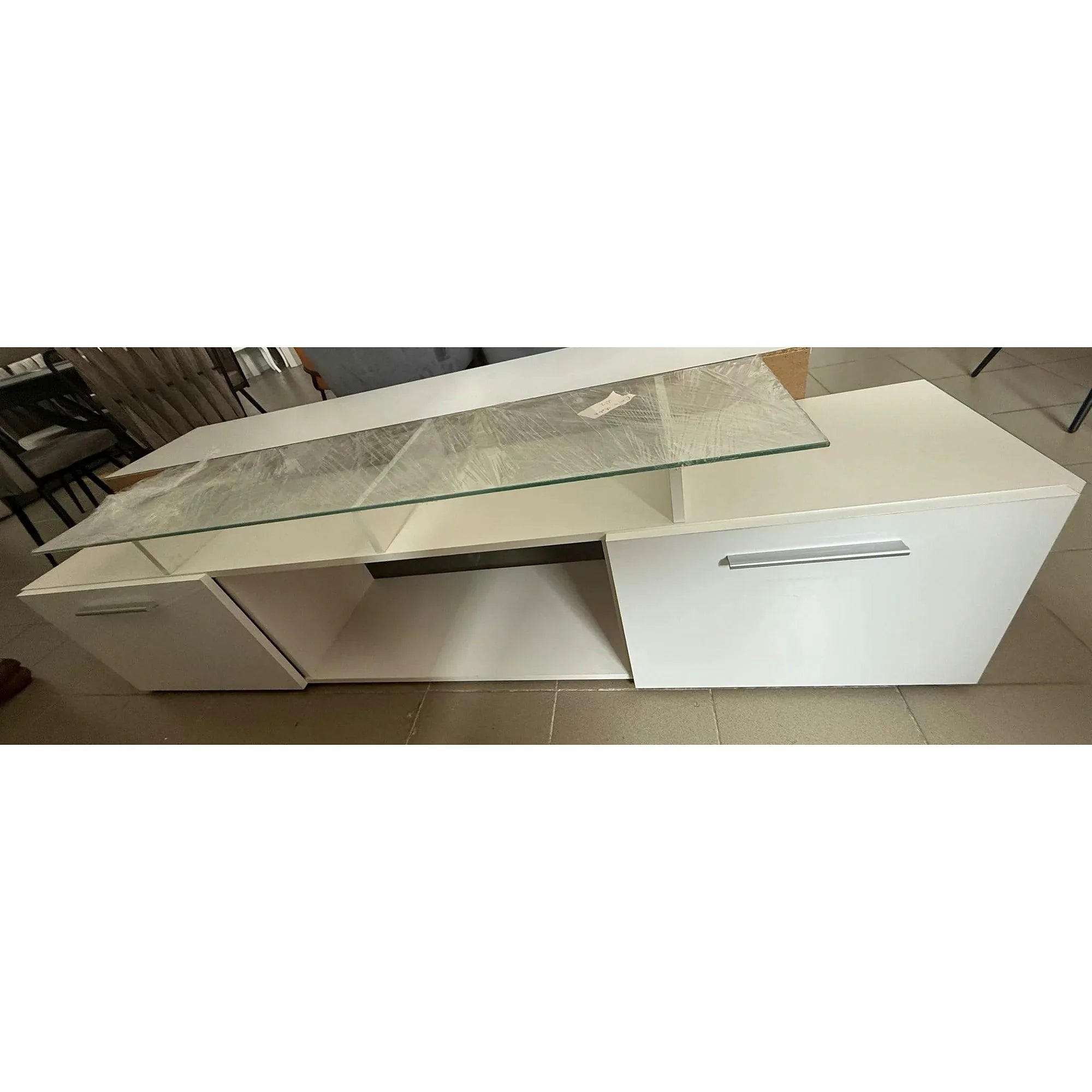 PRODUS RESIGILAT - Comoda TV ROVA, alb, PAL/sticla, 190x37x48 cm