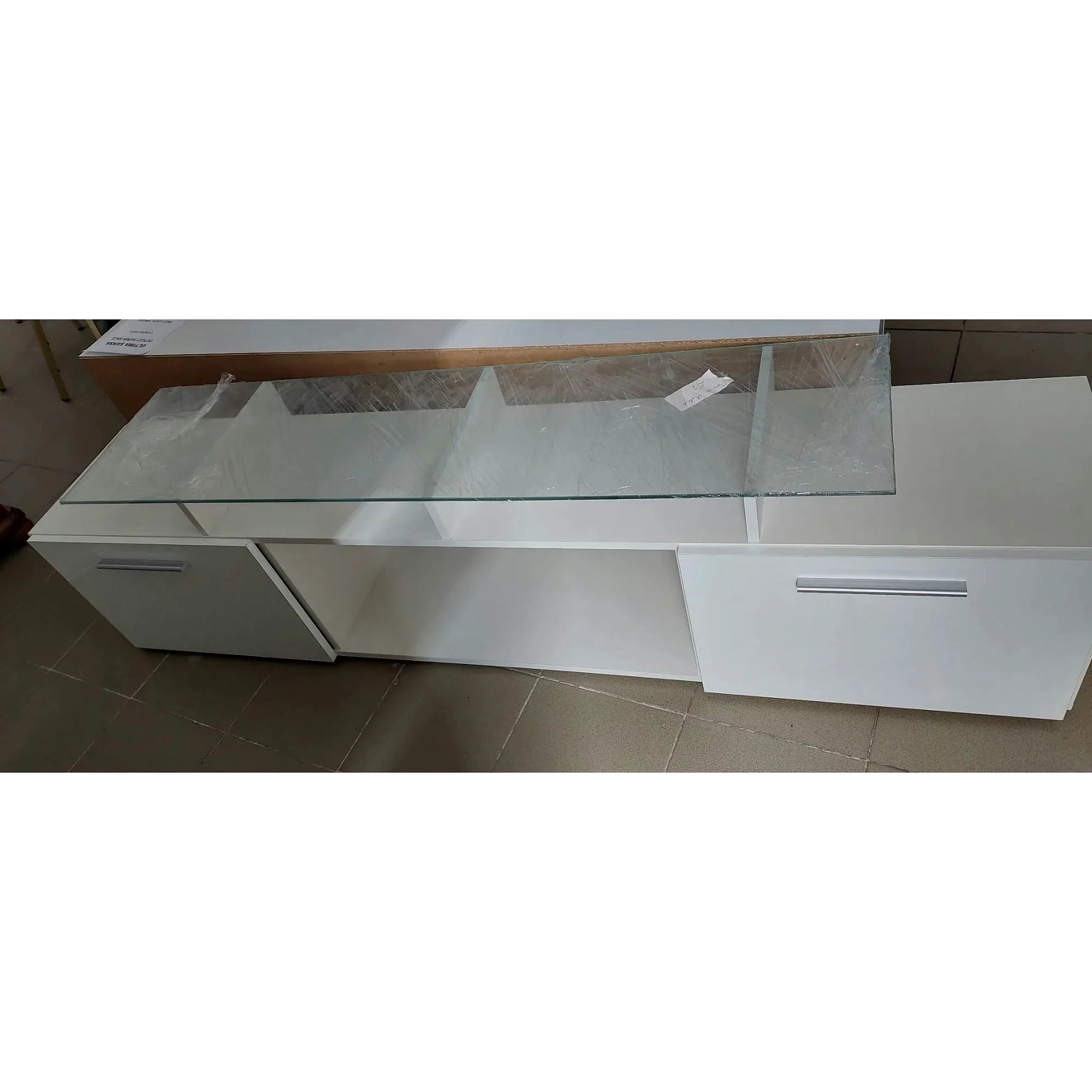 PRODUS RESIGILAT - Comoda TV ROVA, alb, PAL/sticla, 190x37x48 cm