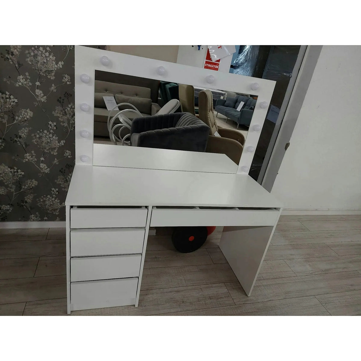 PRODUS RESIGILAT - Masa de toaleta cu oglinda cu leduri HOLLYWOOD XL, alb, PAL furniruit, 120x55x140 cm