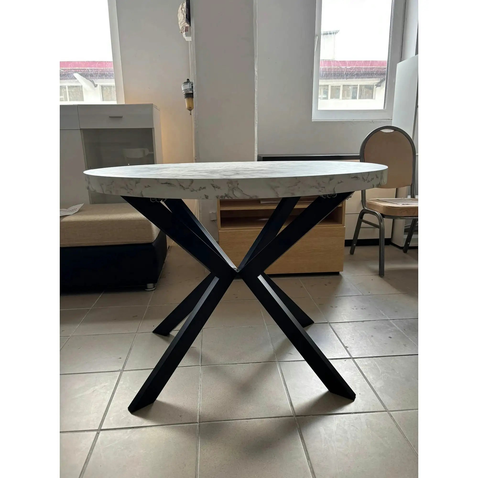 PRODUS RESIGILAT - Masa extensibila mare PERONI, alb/negru, PAL furniruit /otel, 100/250x100x75 cm