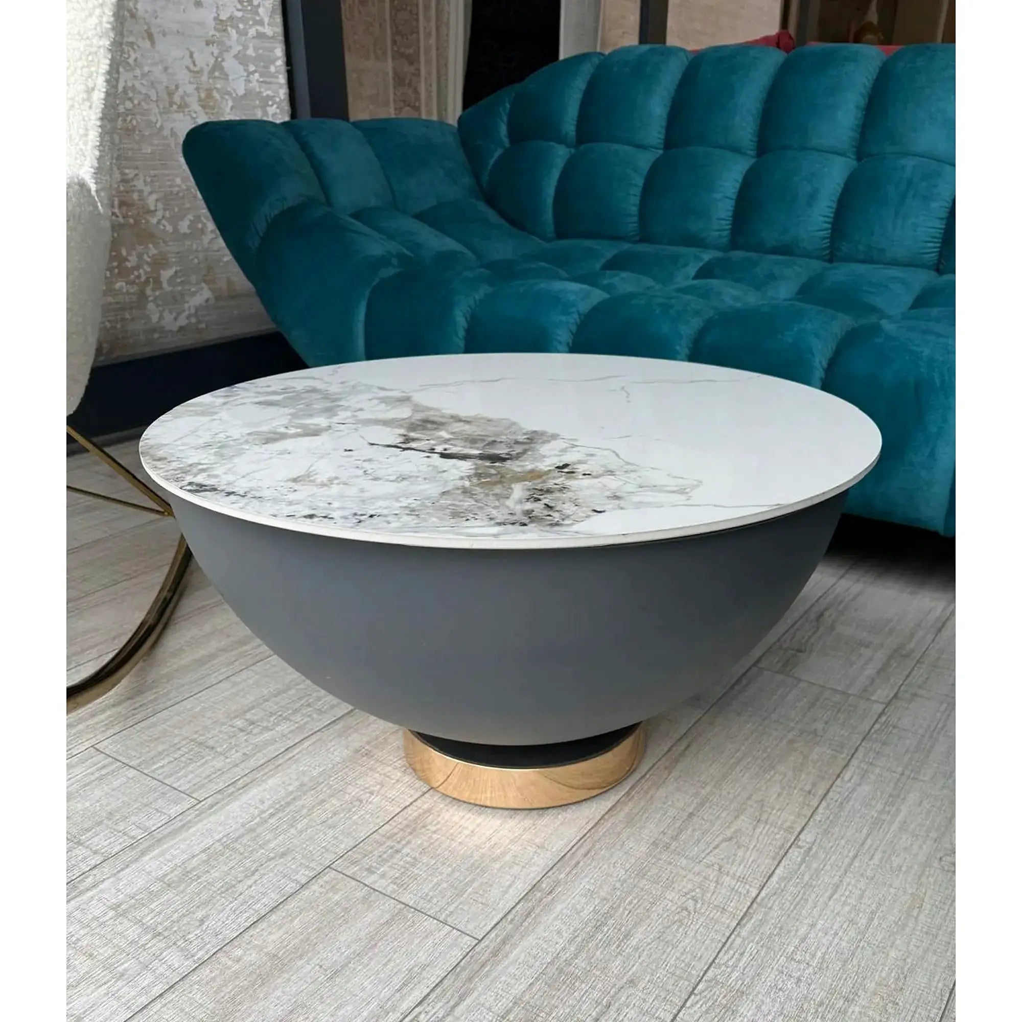 PRODUS RESIGILAT - Masuta cafea CECILIA, alb/gri/auriu, ceramica/otel, 73x73x37 cm