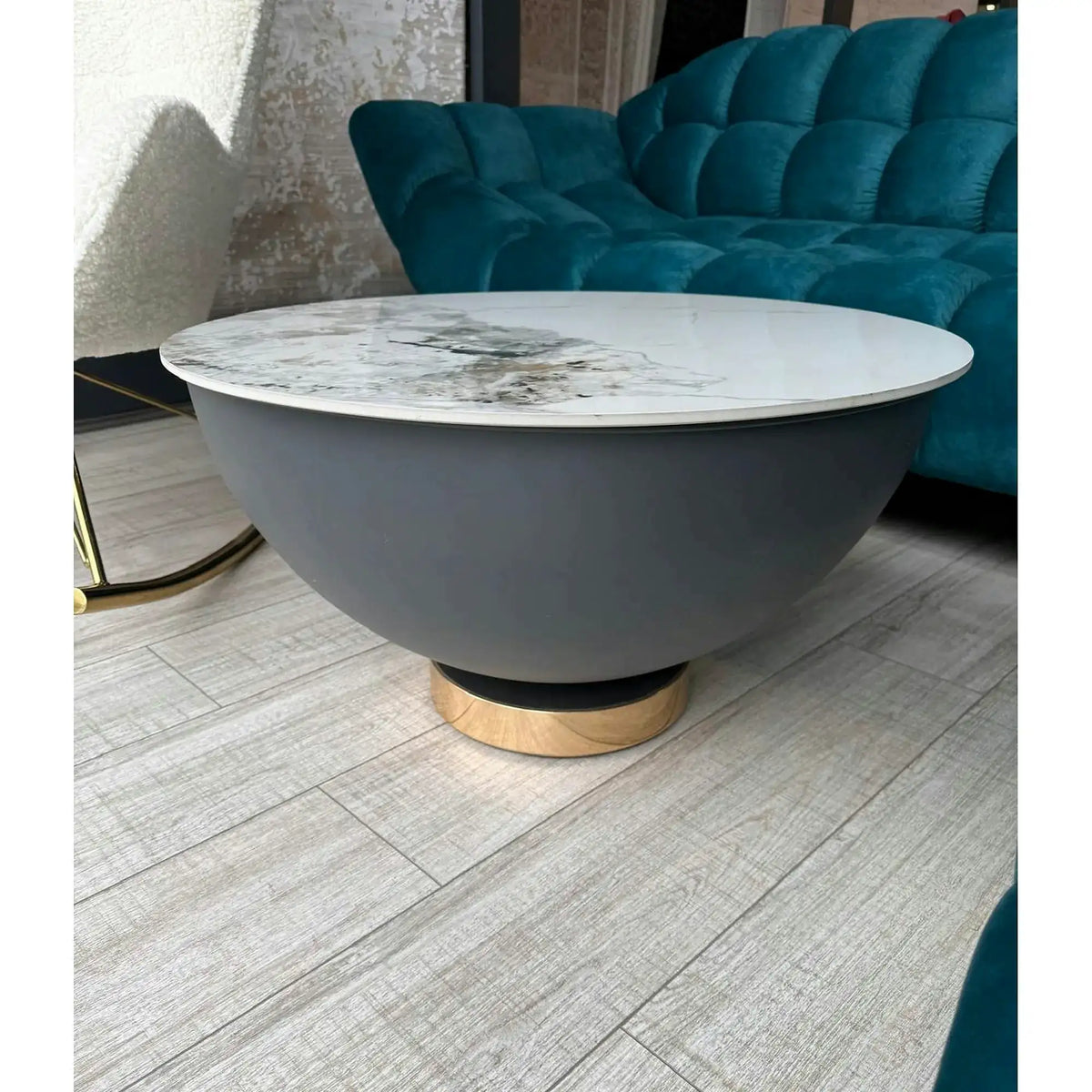 PRODUS RESIGILAT - Masuta cafea CECILIA, alb/gri/auriu, ceramica/otel, 73x73x37 cm