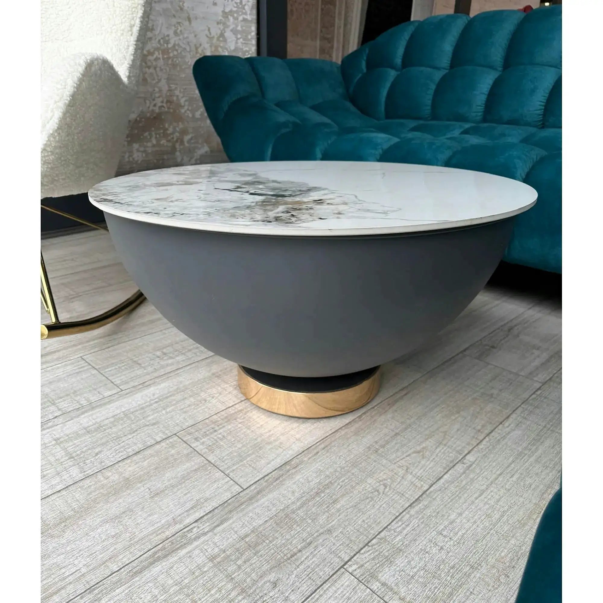 PRODUS RESIGILAT - Masuta cafea CECILIA, alb/gri/auriu, ceramica/otel, 73x73x37 cm