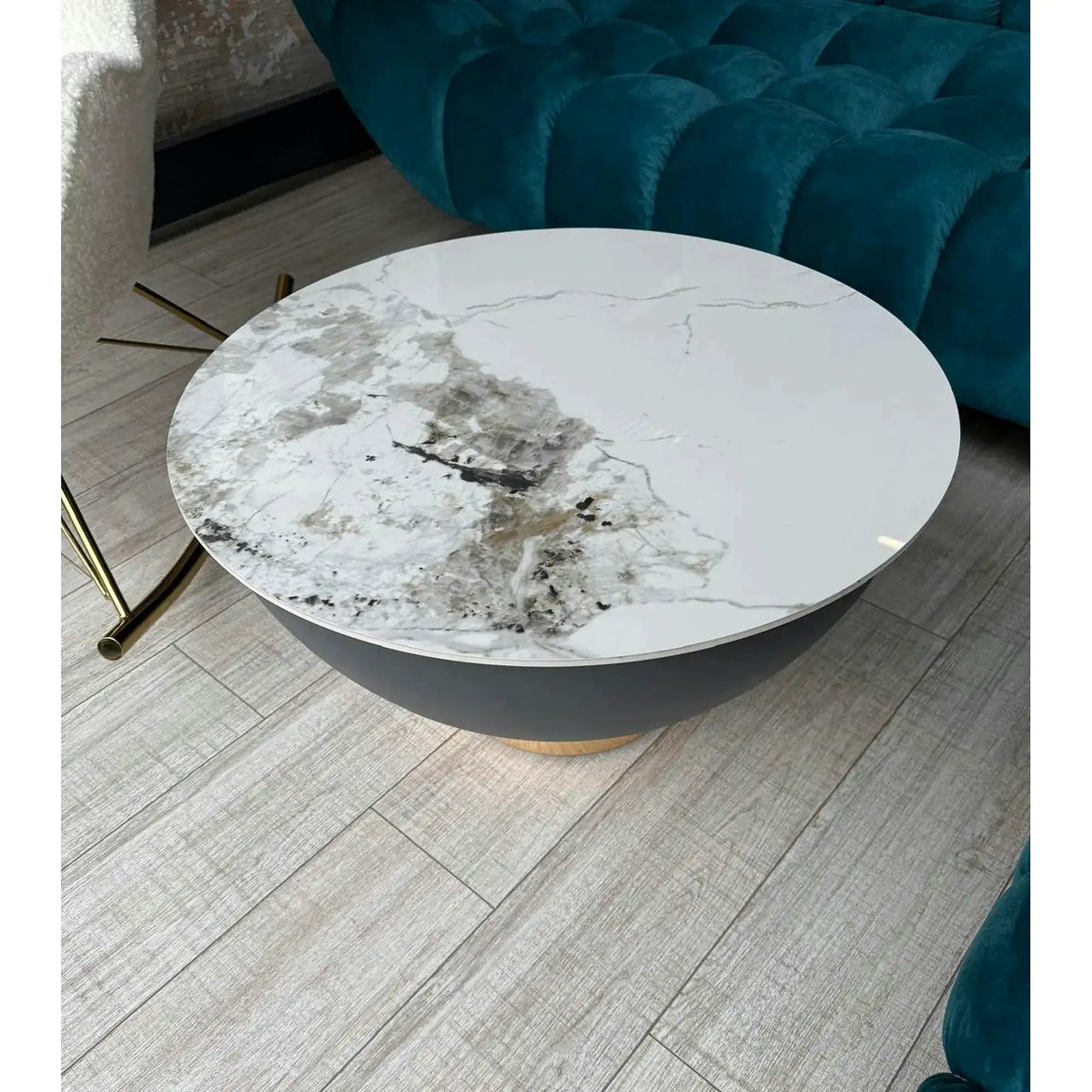 PRODUS RESIGILAT - Masuta cafea CECILIA, alb/gri/auriu, ceramica/otel, 73x73x37 cm