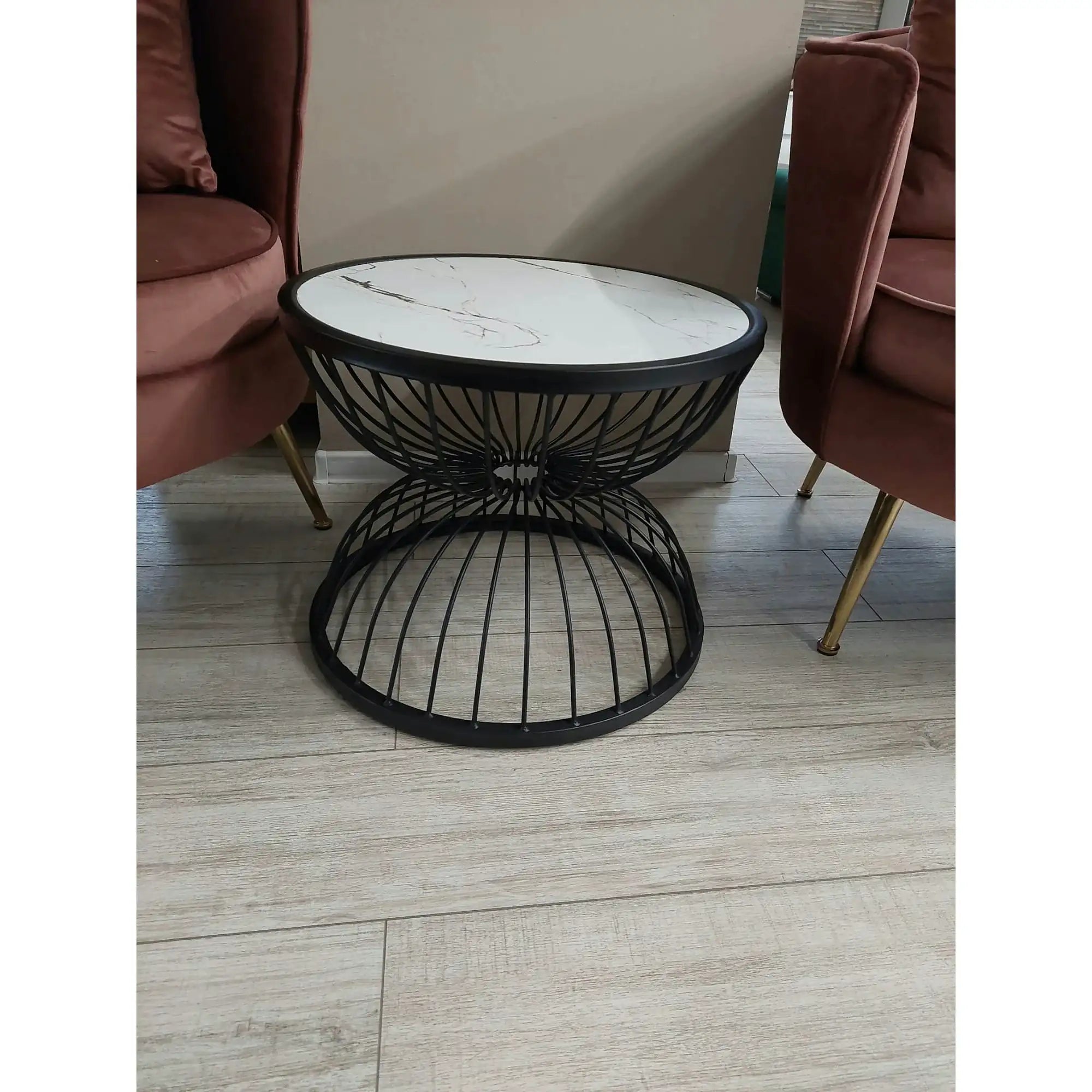 PRODUS RESIGILAT - Masuta cafea KIM, alb cu efect de marmura/negru, 50x50x40 cm