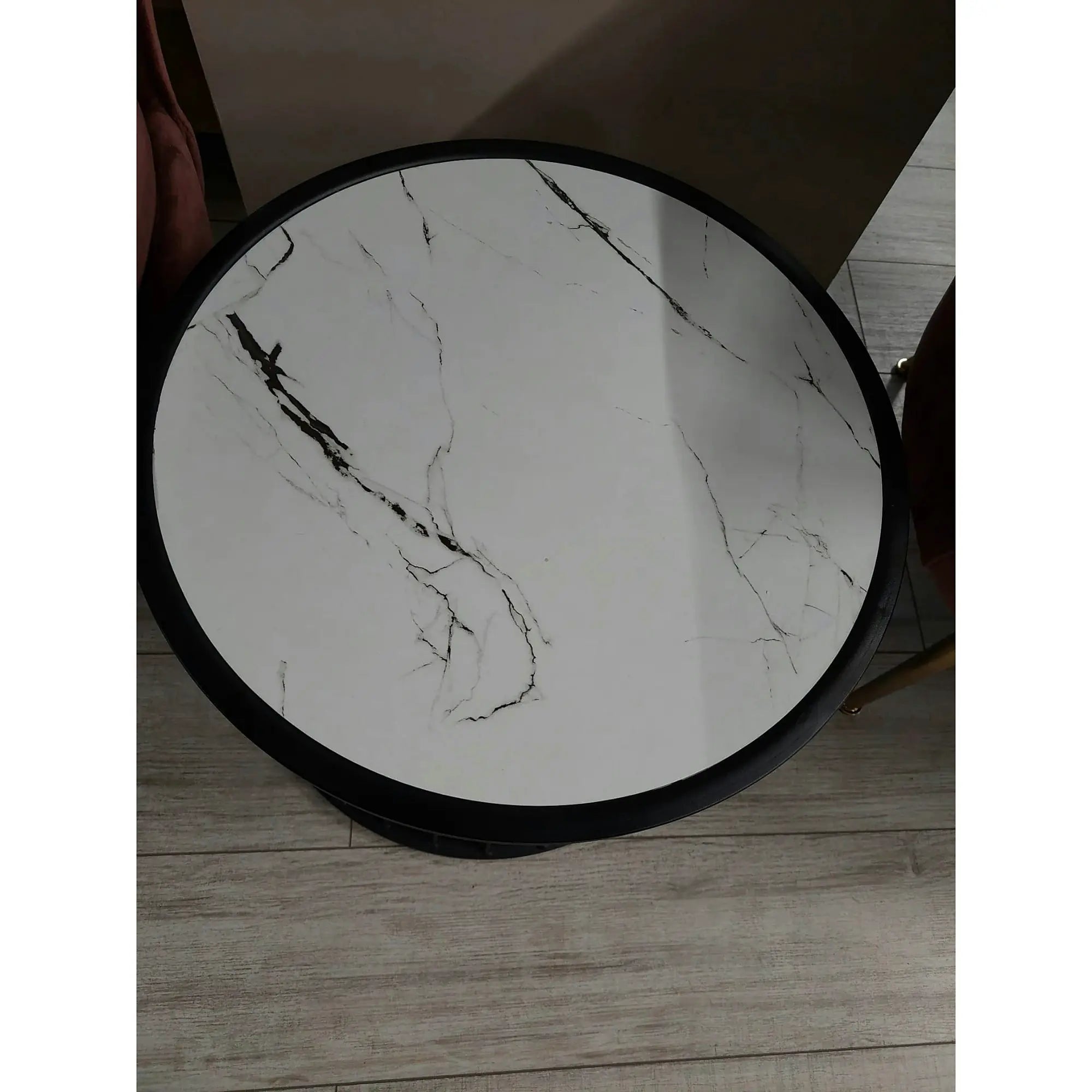 PRODUS RESIGILAT - Masuta cafea KIM, alb cu efect de marmura/negru, 50x50x40 cm