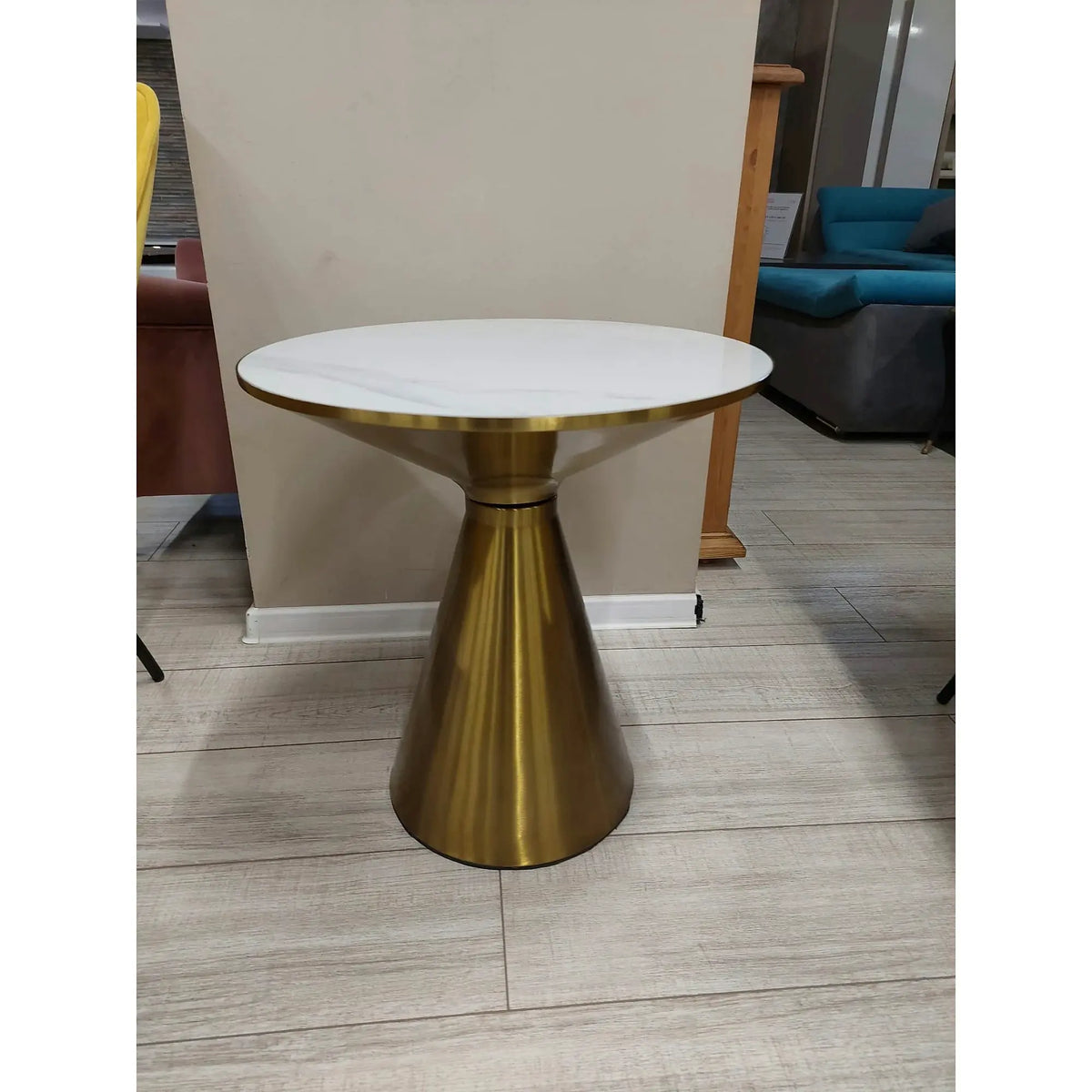 PRODUS RESIGILAT - Masuta cafea TRIBECA, alb/auriu, ceramica/otel, 50x50x52 cm