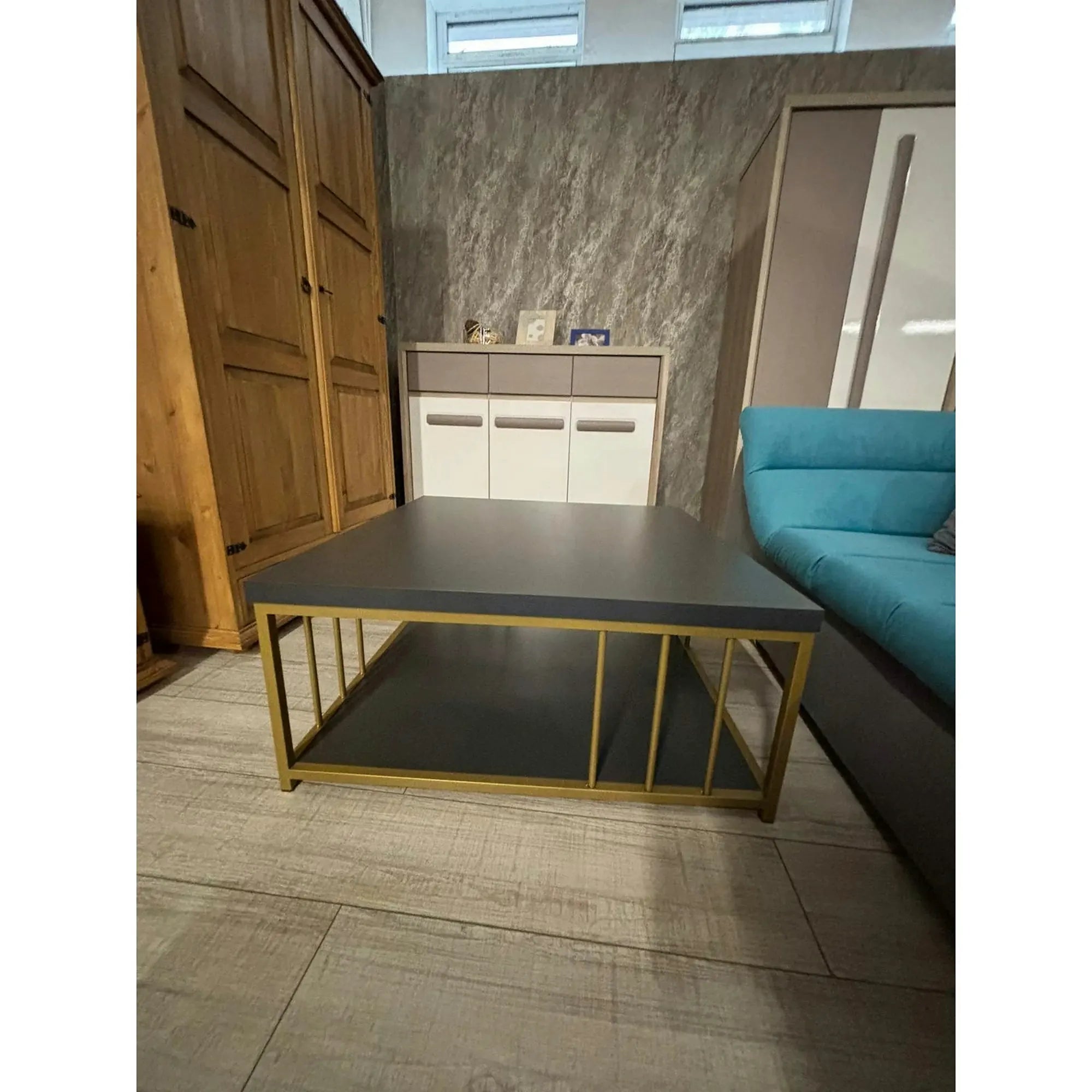 PRODUS RESIGILAT - Masuta cafea Zenn, gri antracit/auriu, PAL melaminat/metal, 90x90x40 cm