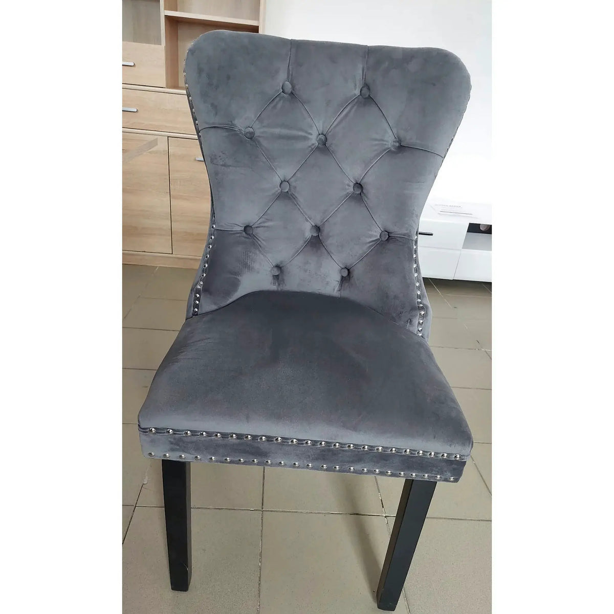 PRODUS RESIGILAT - Scaun AUGUST, gri/negru, stofa catifelata/lemn, 56x45x98 cm
