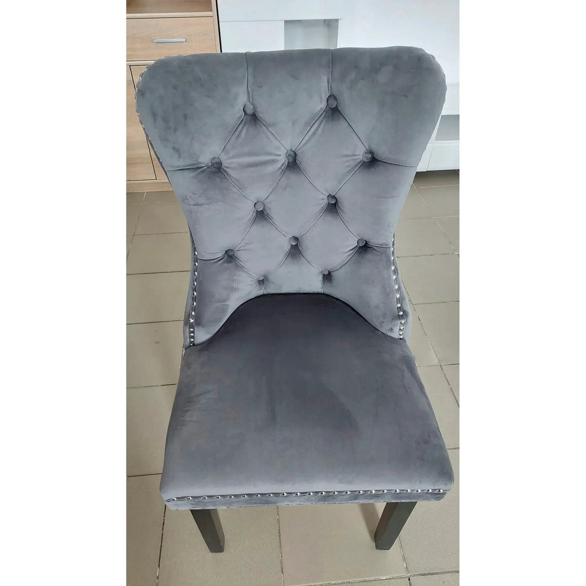 PRODUS RESIGILAT - Scaun AUGUST, gri/negru, stofa catifelata/lemn, 56x45x98 cm