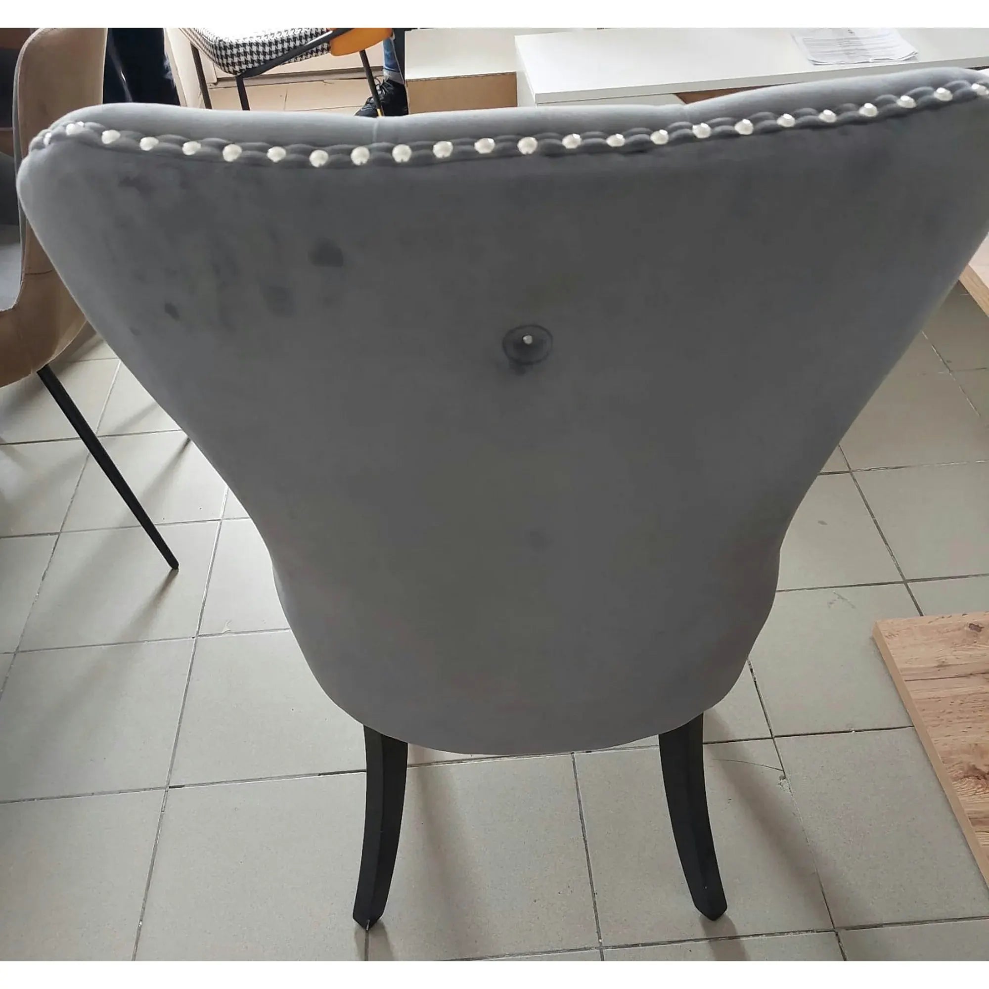 PRODUS RESIGILAT - Scaun AUGUST, gri/negru, stofa catifelata/lemn, 56x45x98 cm