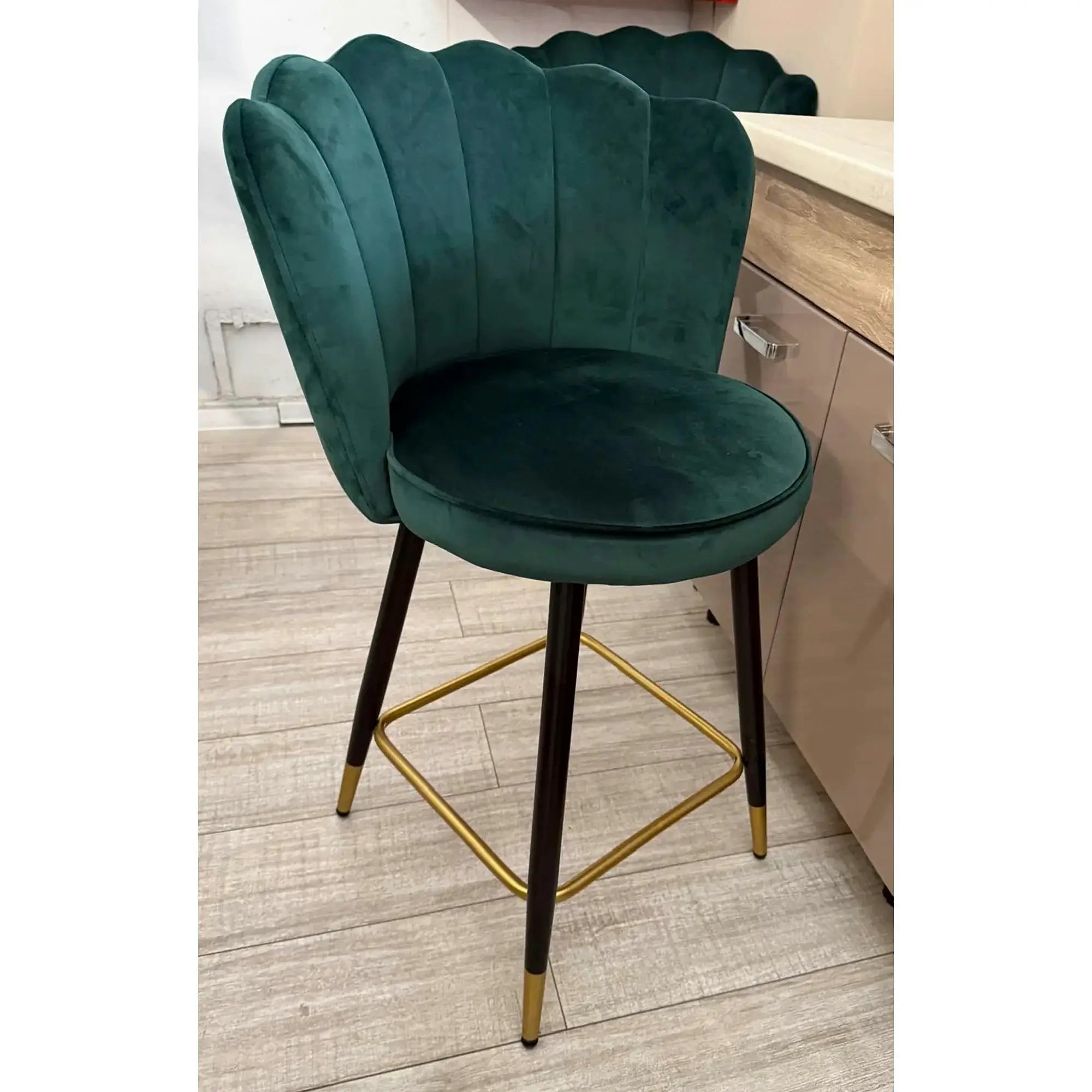 PRODUS RESIGILAT - Scaun bar H106, verde/negru, stofa catifelata/otel, 58x58x96 cm
