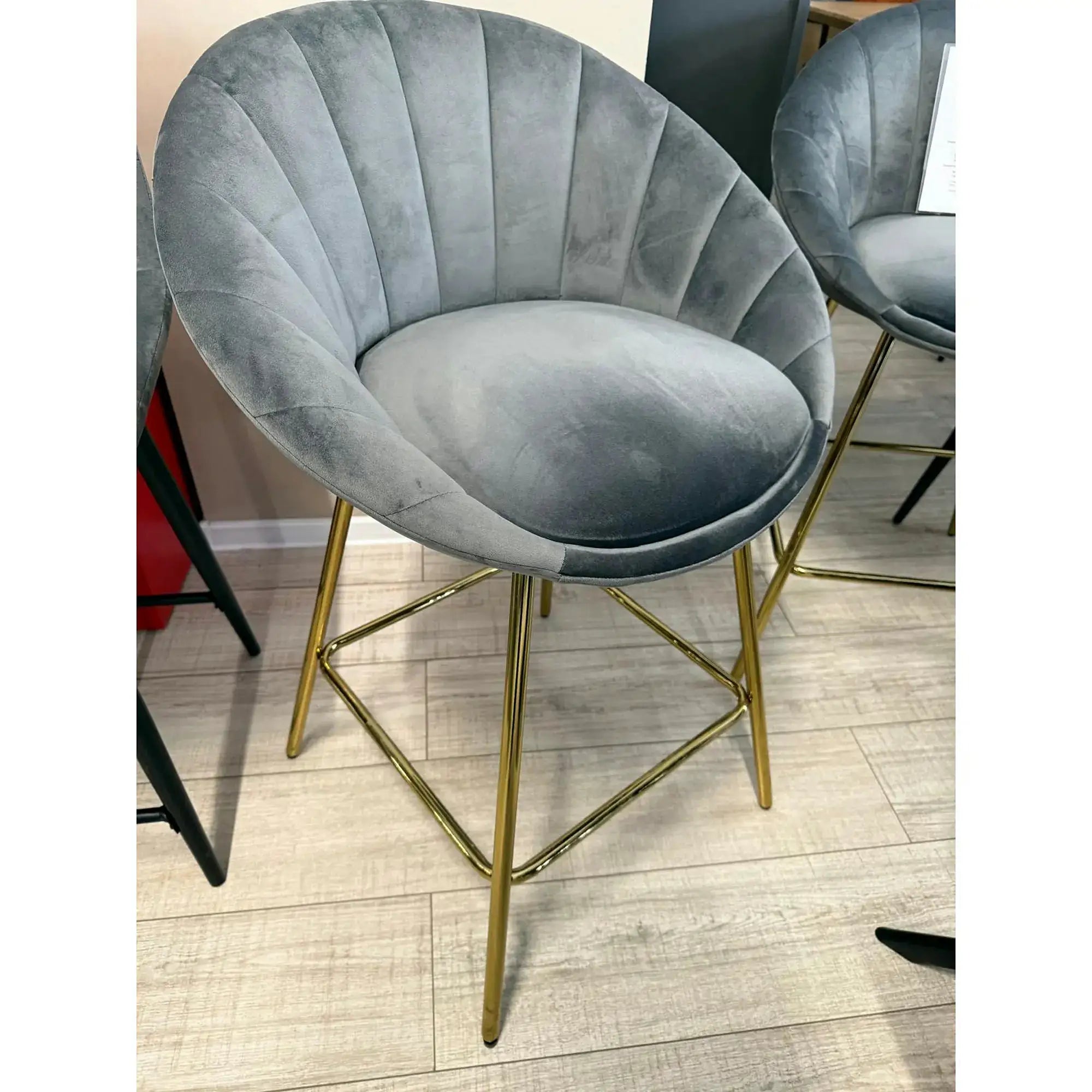 PRODUS RESIGILAT - Scaun bar H112, gri/auriu, stofa catifelata/otel, 58x52x87 cm