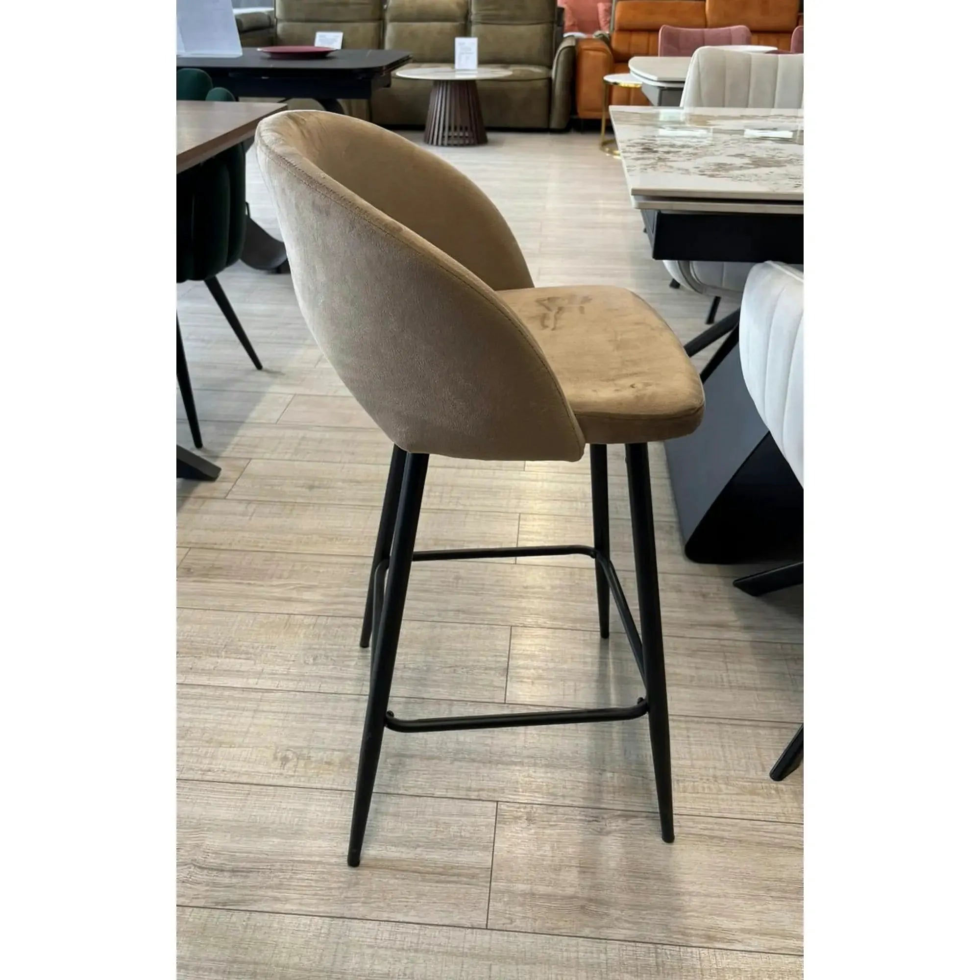 PRODUS RESIGILAT - Scaun bar H96, bej/negru, stofa catifelata/otel, 48x49x89 cm