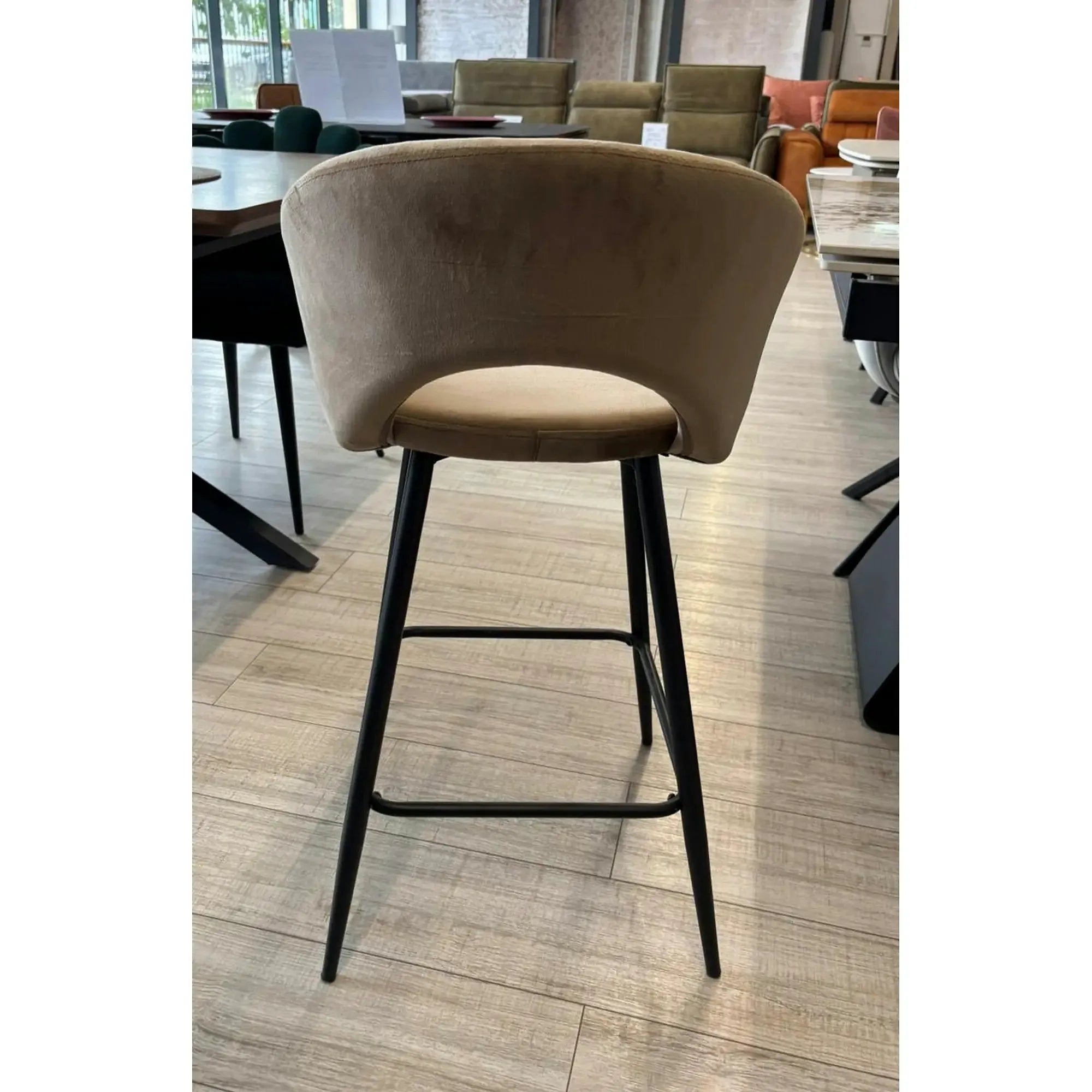 PRODUS RESIGILAT - Scaun bar H96, bej/negru, stofa catifelata/otel, 48x49x89 cm