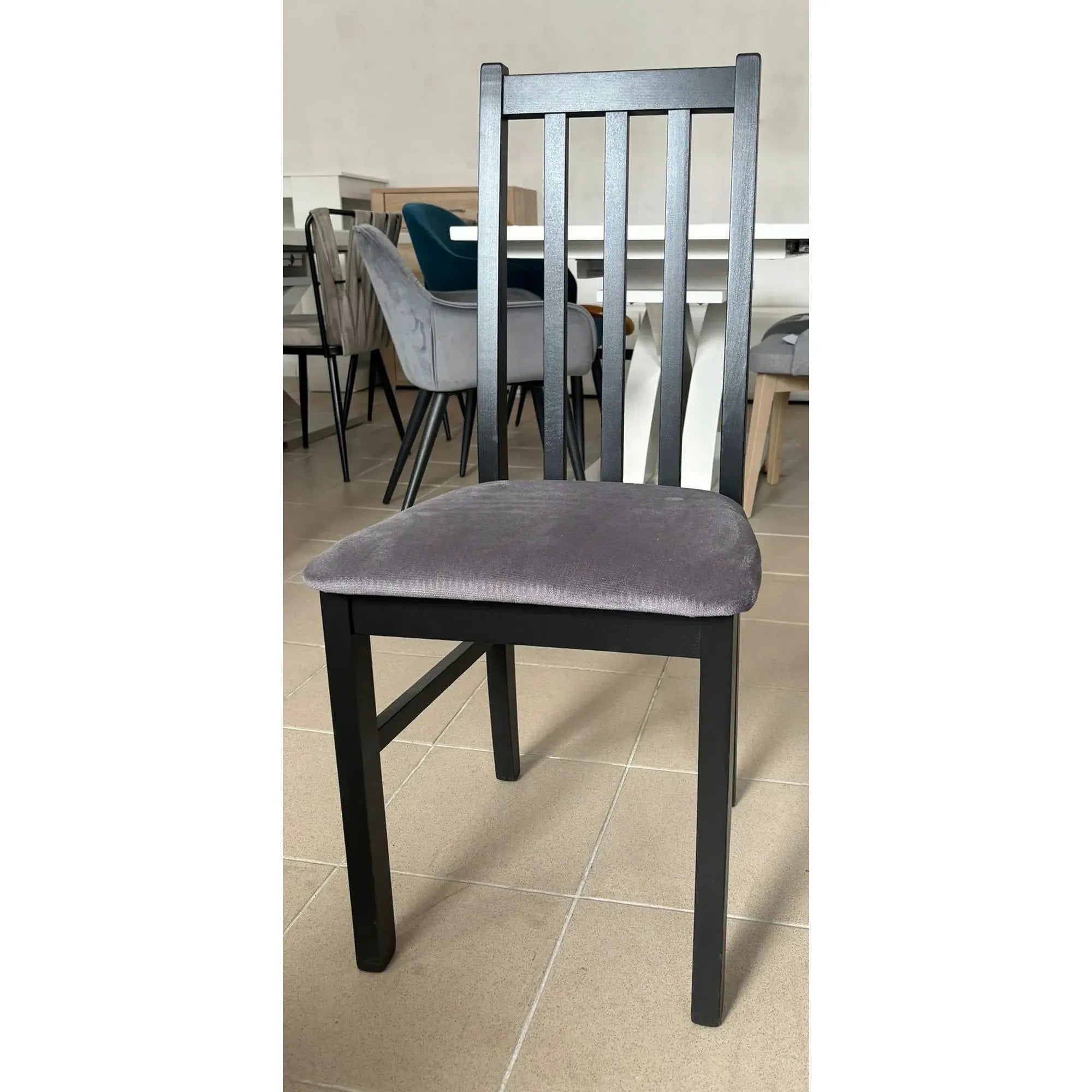 PRODUS RESIGILAT - Scaun BOS 10, gri/negru, stofa catifelata/lemn, 43x40x94 cm