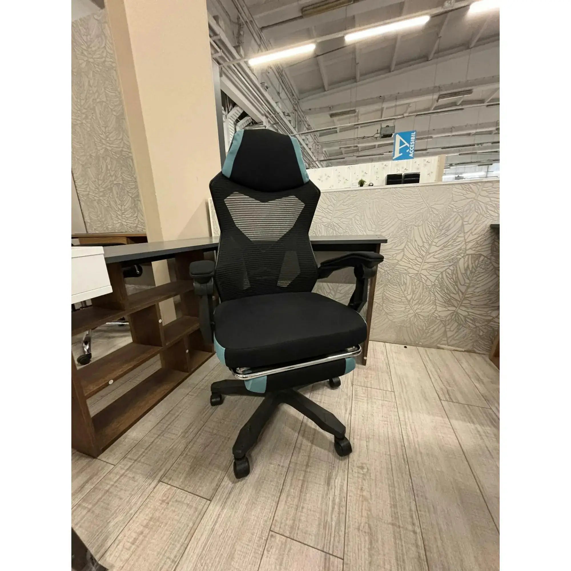 PRODUS RESIGILAT - Scaun gaming JORIK NEW, negru/albastru, material textil/plasa, 60x65x108/118 cm