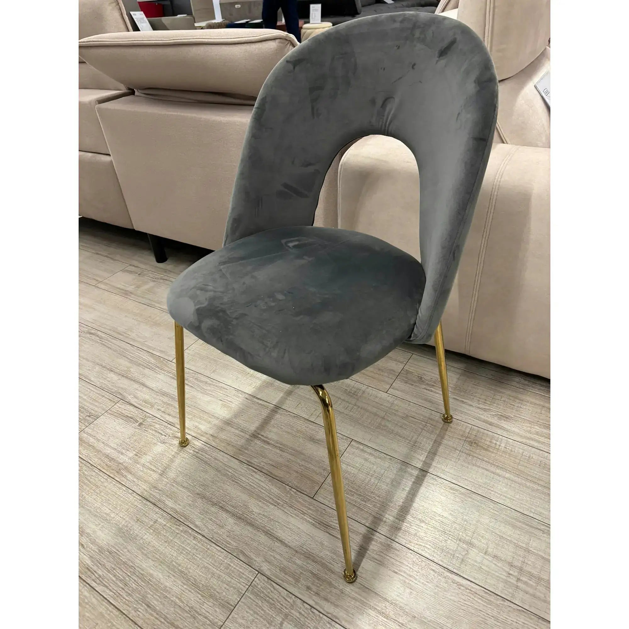 PRODUS RESIGILAT - Scaun K385, gri/auriu, stofa catifelata/metal, 54x59x88 cm