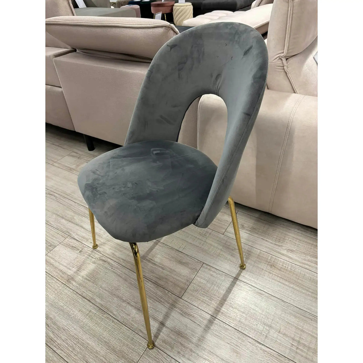PRODUS RESIGILAT - Scaun K385, gri/auriu, stofa catifelata/metal, 54x59x88 cm