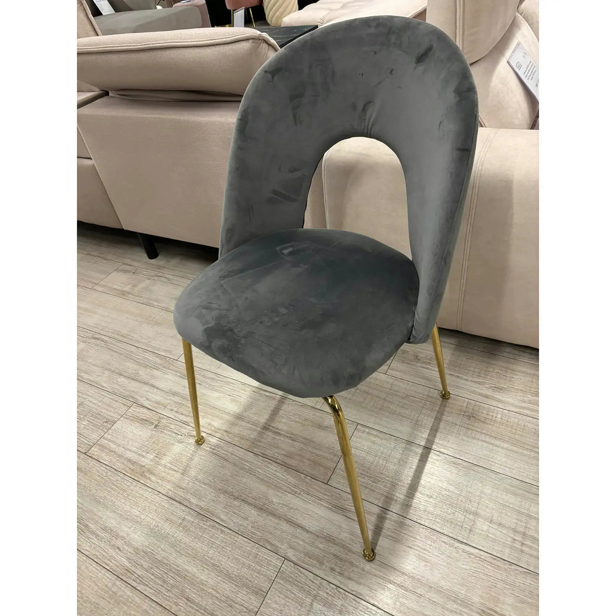 PRODUS RESIGILAT - Scaun K385, gri/auriu, stofa catifelata/metal, 54x59x88 cm