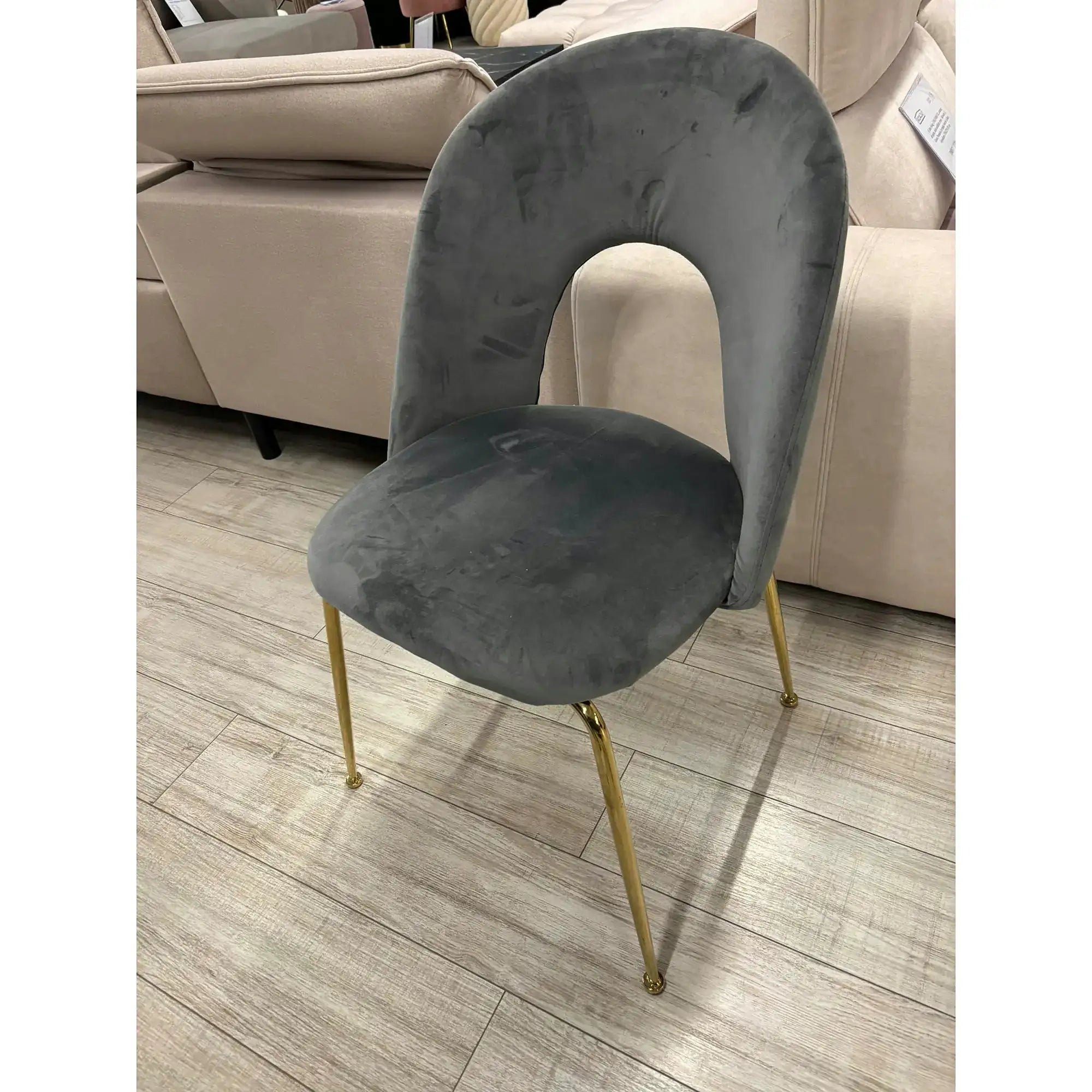 PRODUS RESIGILAT - Scaun K385, gri/auriu, stofa catifelata/metal, 54x59x88 cm