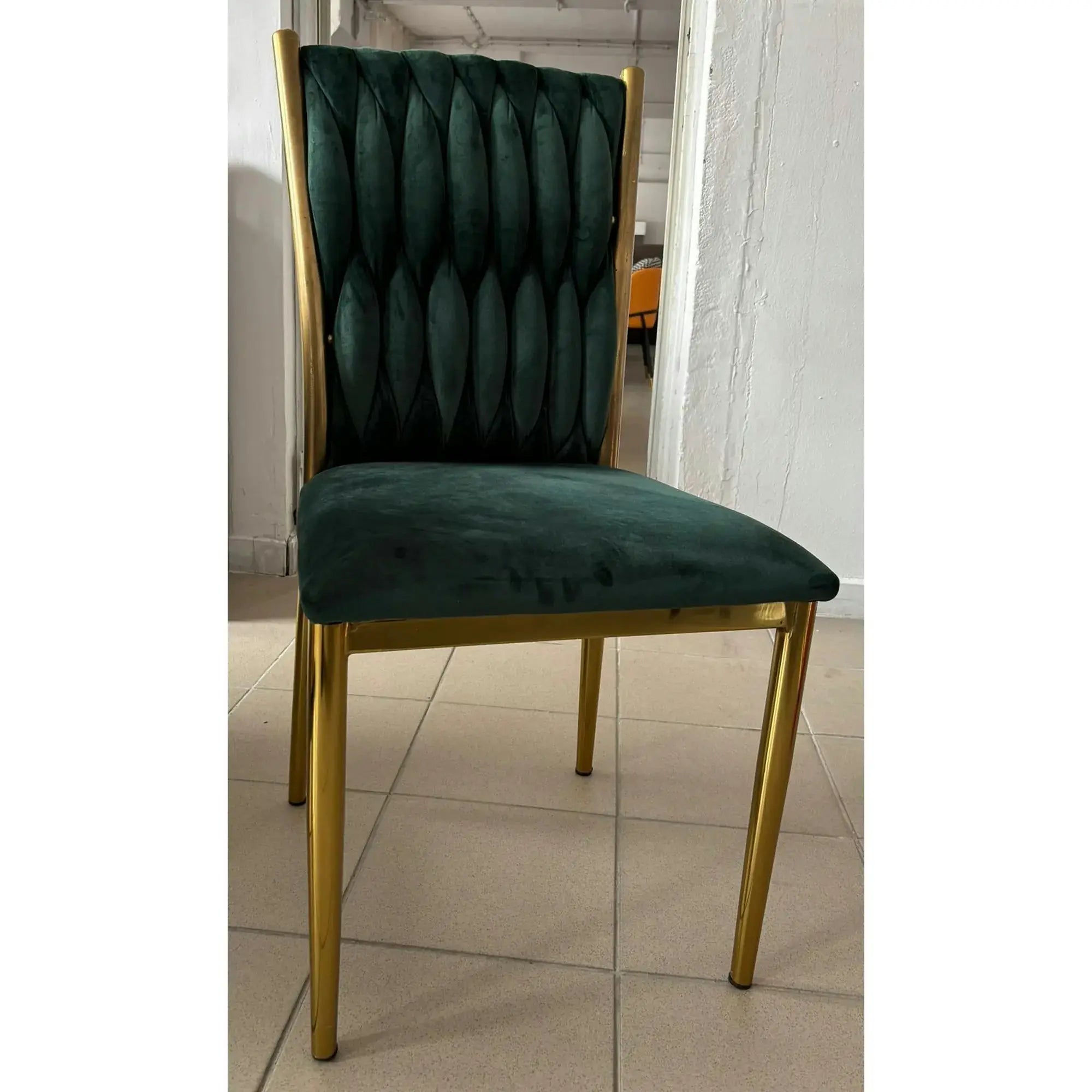 PRODUS RESIGILAT - Scaun K436, verde/auriu, stofa catifelata/metal, 48x55x94 cm