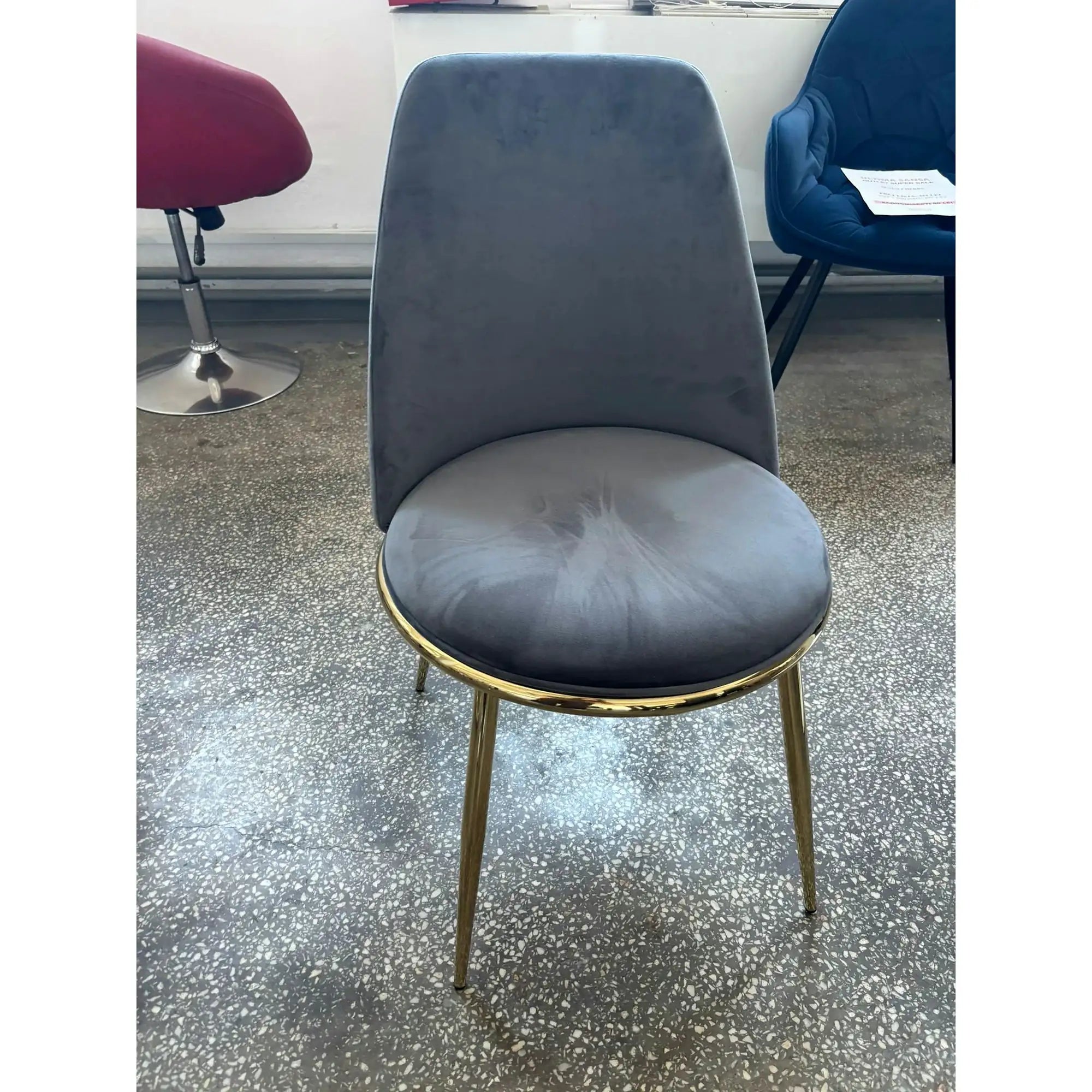 PRODUS RESIGILAT - Scaun K460, gri/auriu, stofa catifelata/metal, 49x54x84 cm