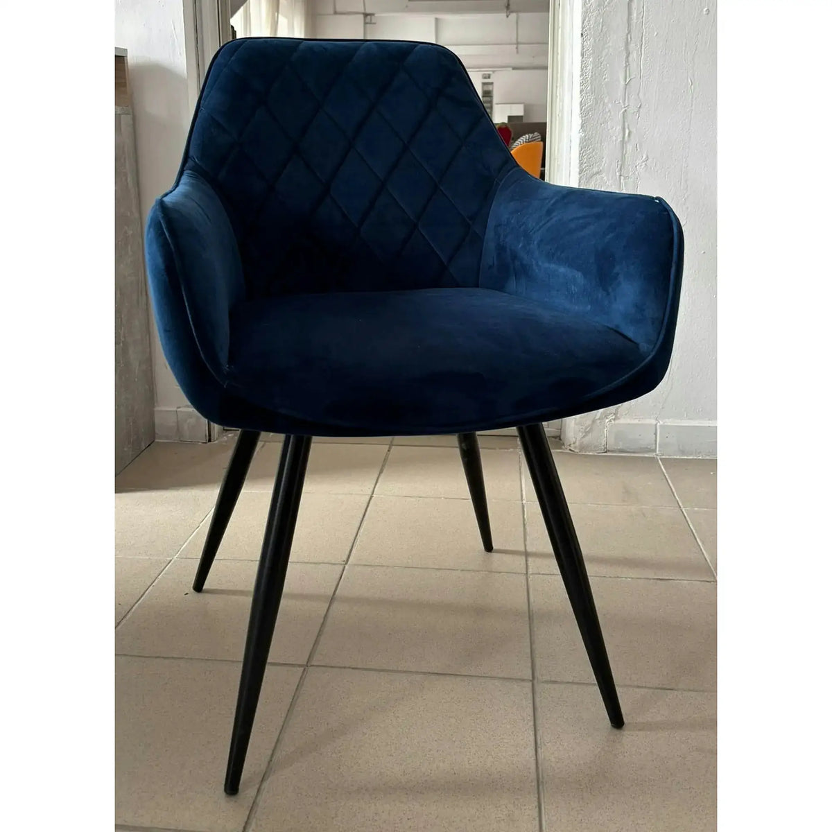 PRODUS RESIGILAT - Scaun LINEA, albastru/negru, stofa catifelata/metal, 43x43x82 cm