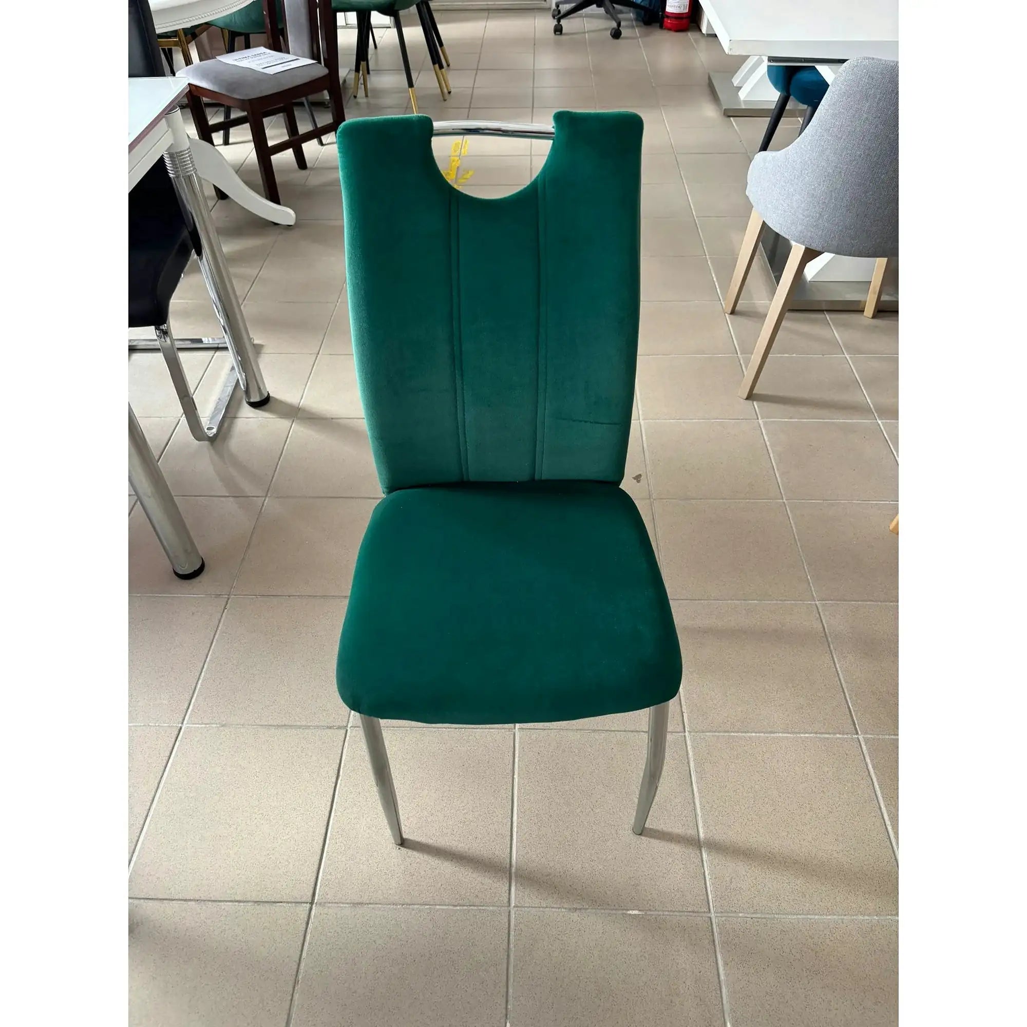PRODUS RESIGILAT - Scaun OLIVA NEW, verde inchis/crom, stofa catifelata/metal, 42x52x97 cm