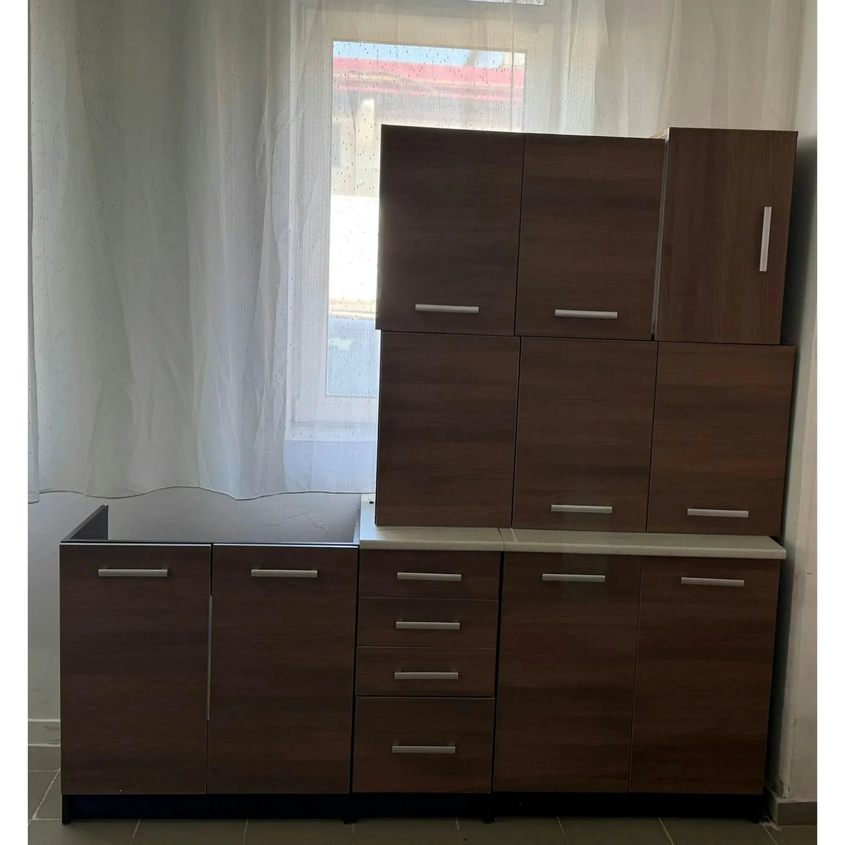 PRODUS RESIGILAT - Set bucatarie AMANDA 1, stejar inchis/granit, PAL/sticla, 260 cm