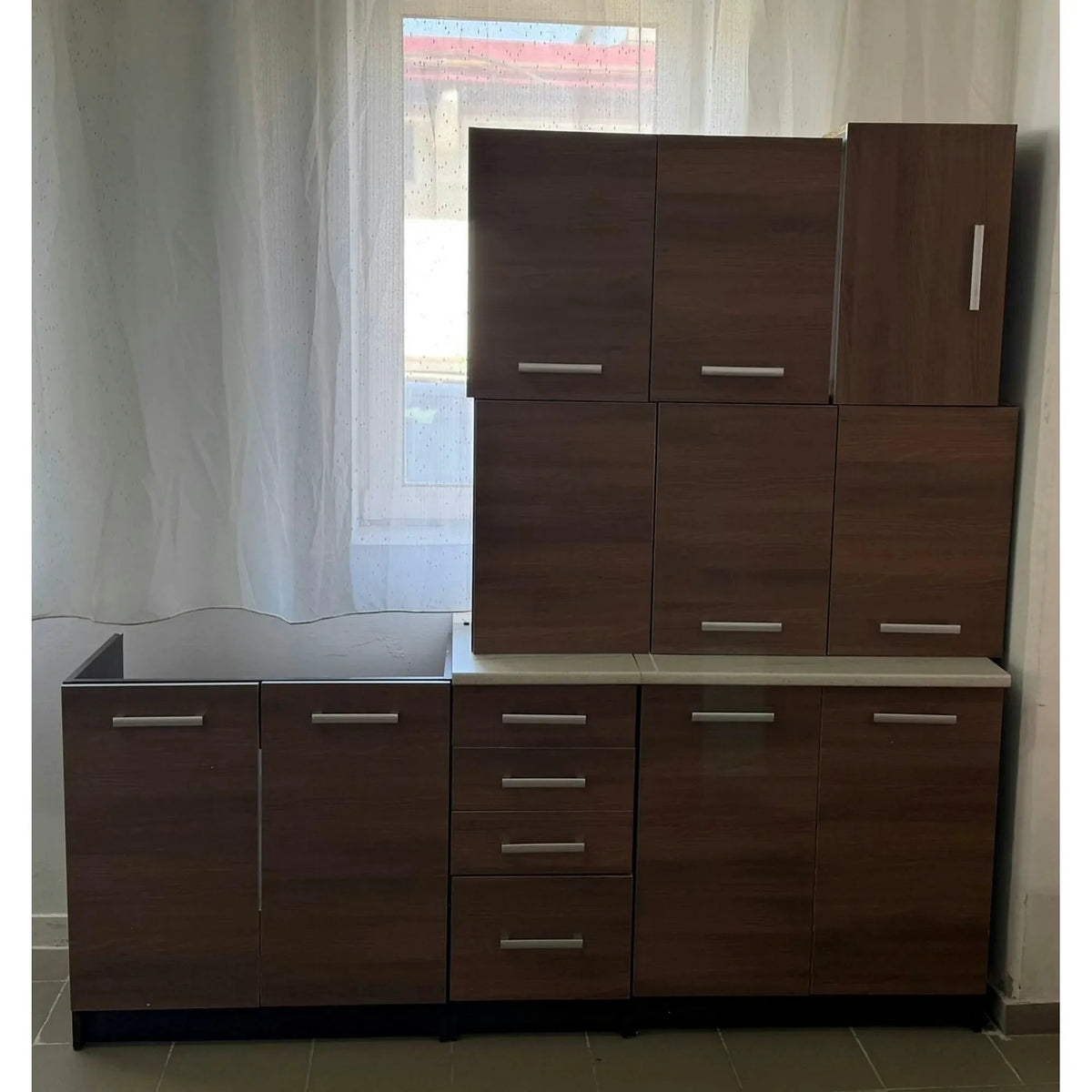 PRODUS RESIGILAT - Set bucatarie AMANDA 1, stejar inchis/granit, PAL/sticla, 260 cm