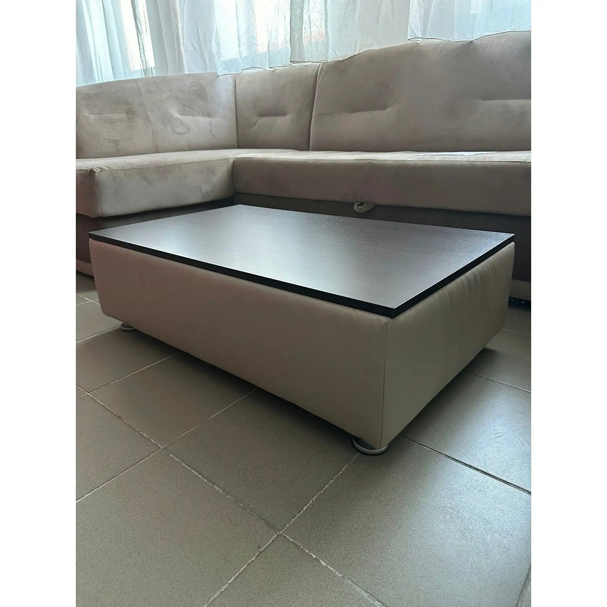 PRODUS RESIGILAT - Taburet cu lada, wenge/crem, piele ecologica, 100x60x30 cm