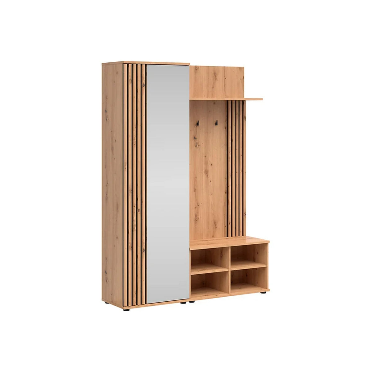 Mobilier hol pantofar VABRES, stejar artisan/negru, PAL, 140x40x195 cm