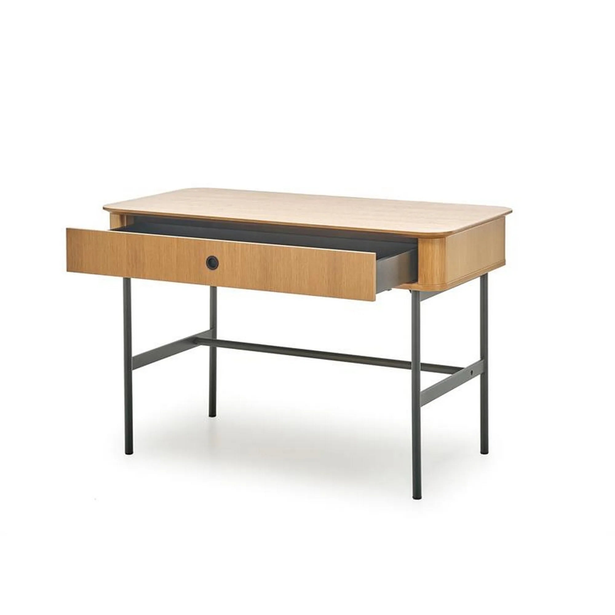 Birou SMART, stejar/negru, furnir/metal, 117x59x76 cm