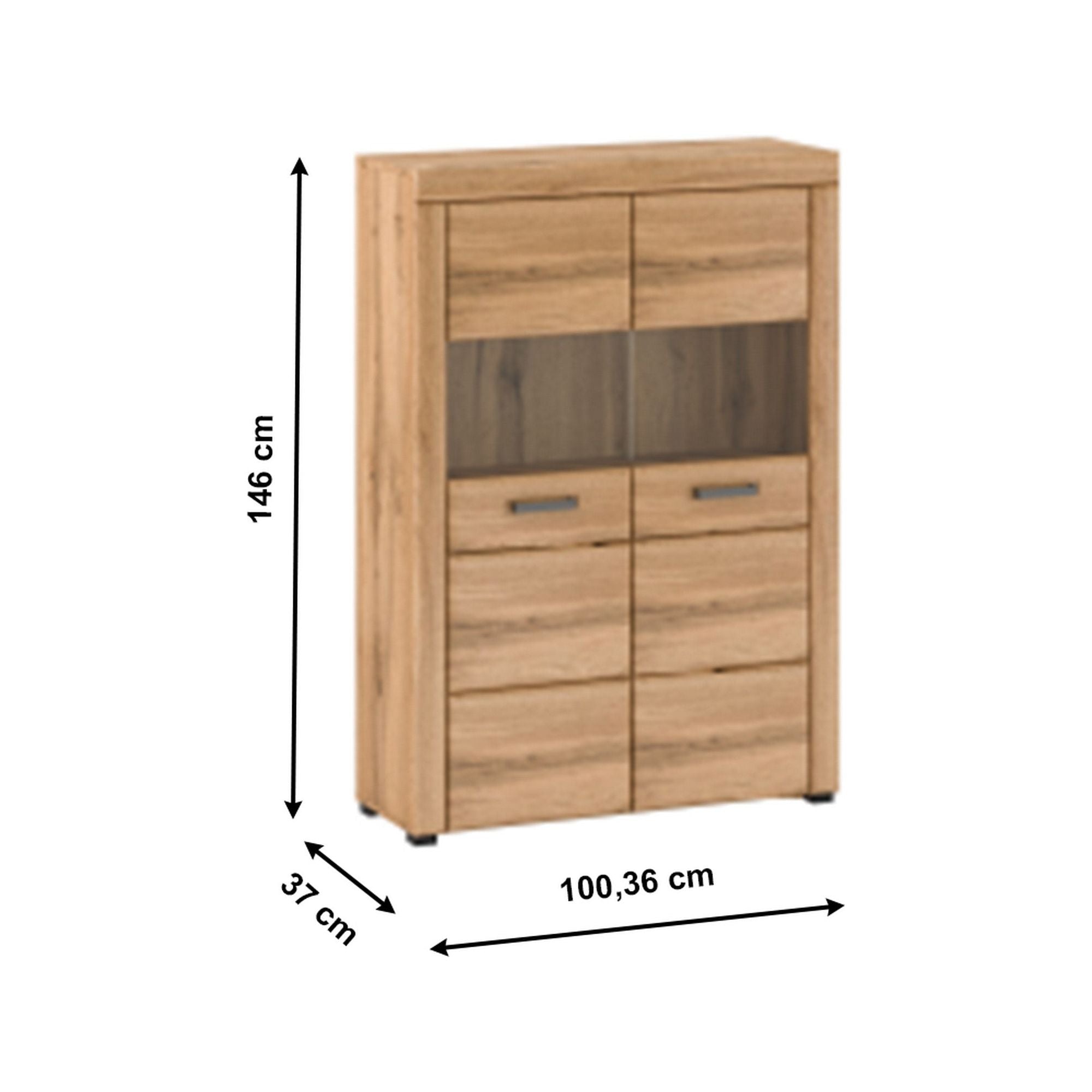 Vitrina PUSAN C, stejar, MDF/sticla, 100x37x146 cm