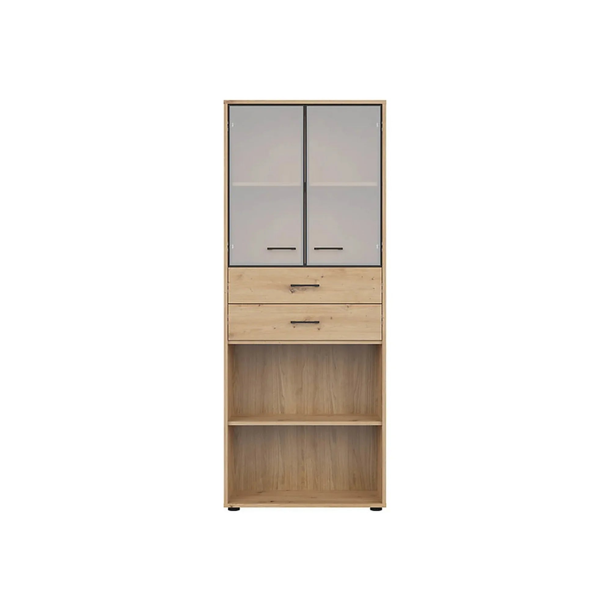 Vitrina SPACE OFFICE, stejar artisan/negru fumuriu, PAL laminat/sticla, 80x38x203 cm