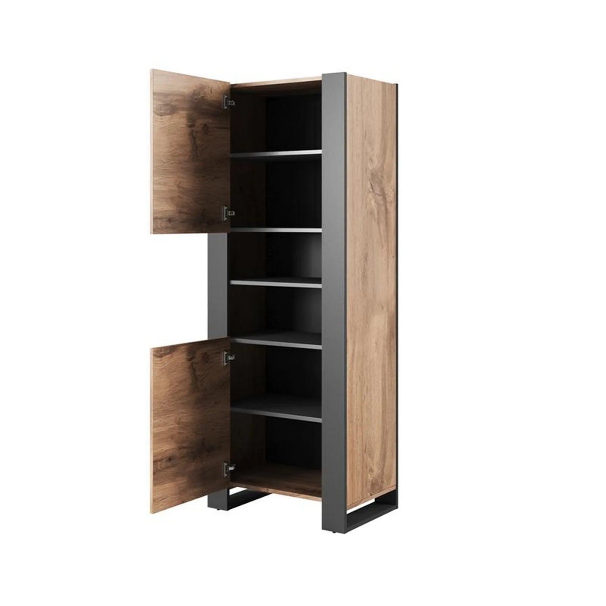 Vitrina WOOD, stejar/gri antracit, PAL laminat, 65x40x171 cm