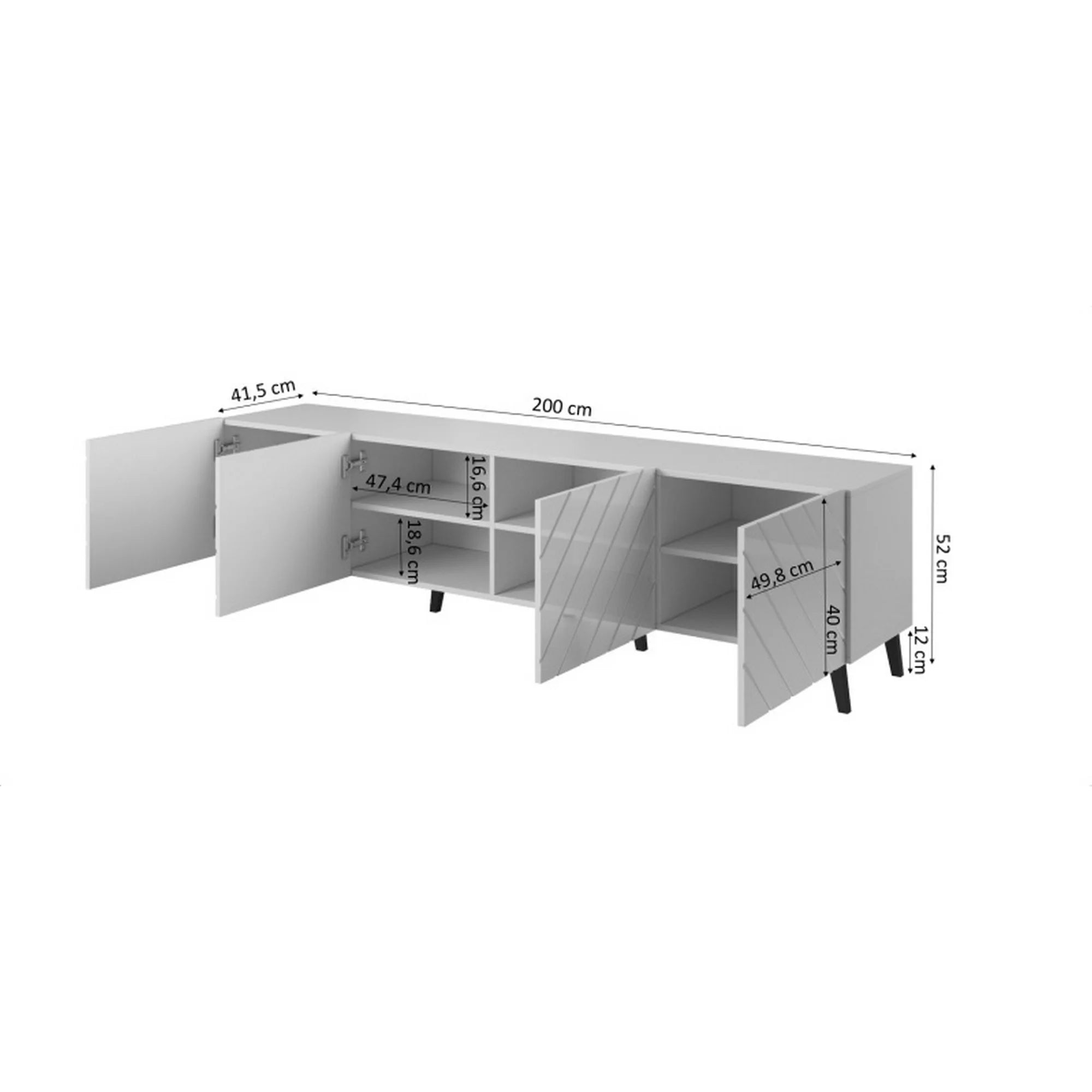 Comoda TV ABETO, gri grafit/negru, PAL/plastic, 200x42x52 cm