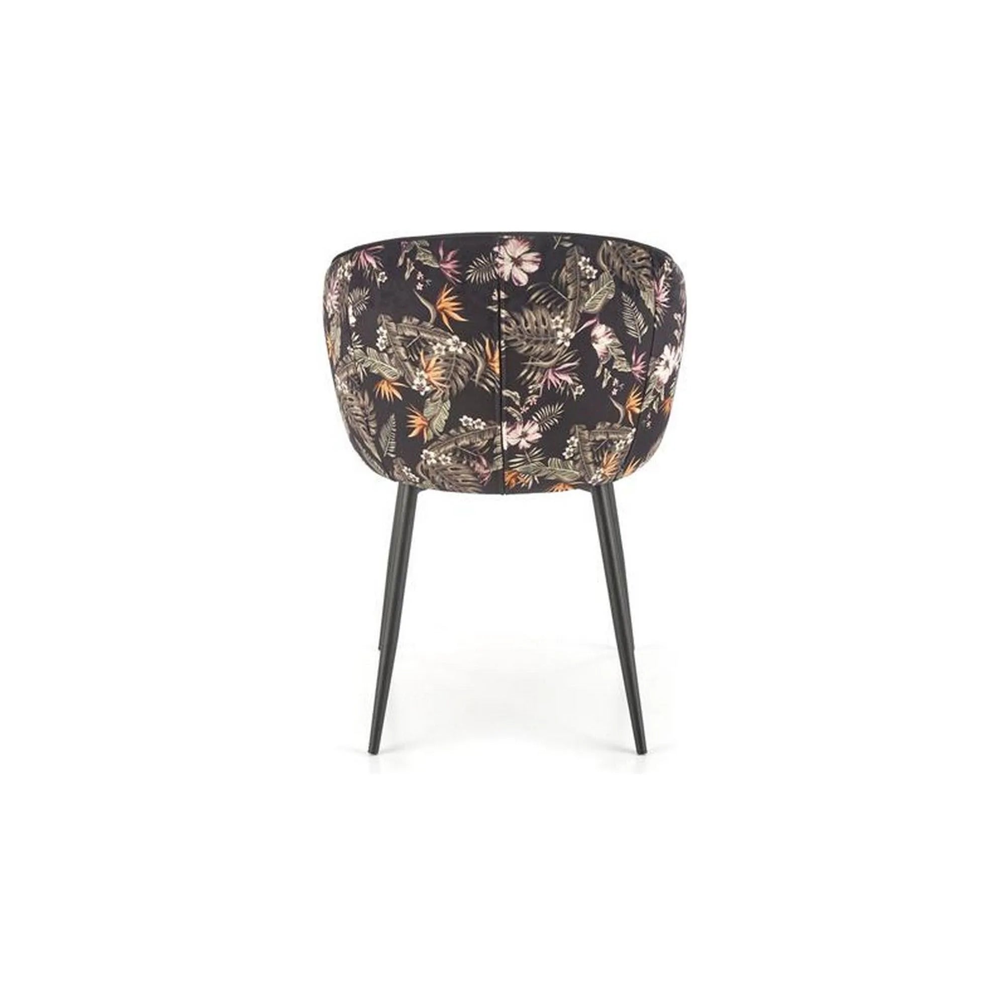 Scaun tapitat K506, negru, cu imprimeu floral, stofa catifelata, 55x60x82 cm