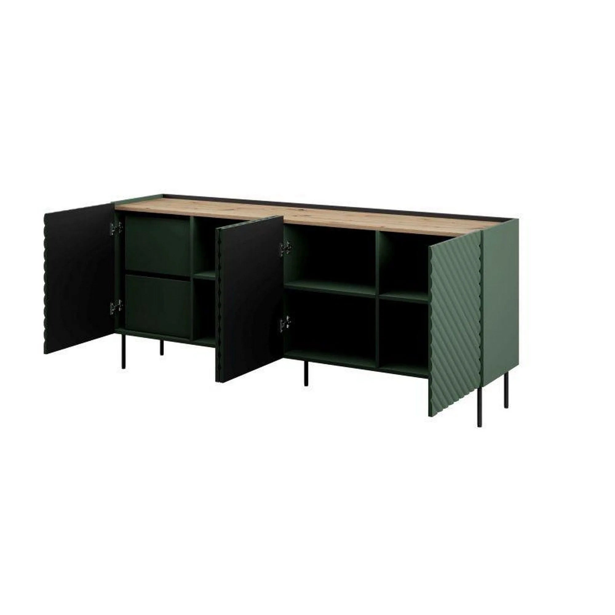 Comoda ONDA, verde inchis/stejar, PAL laminat, 200x45x85 cm