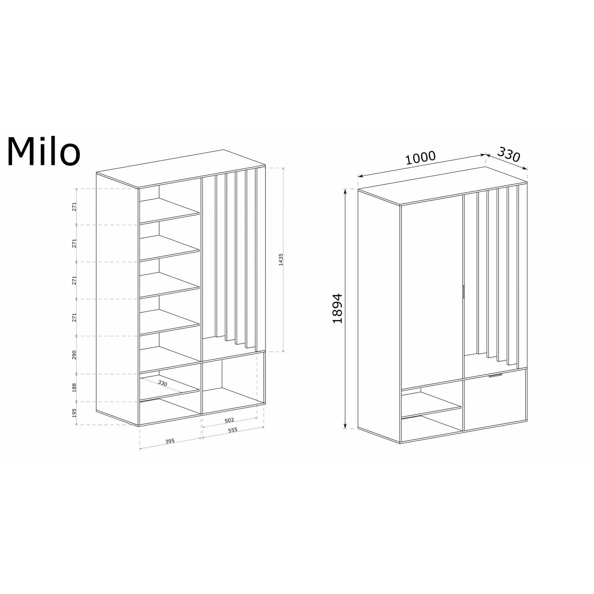 Mobilier hol MILO UNI, casmir, PAL laminat/metal, 100x33x189 cm