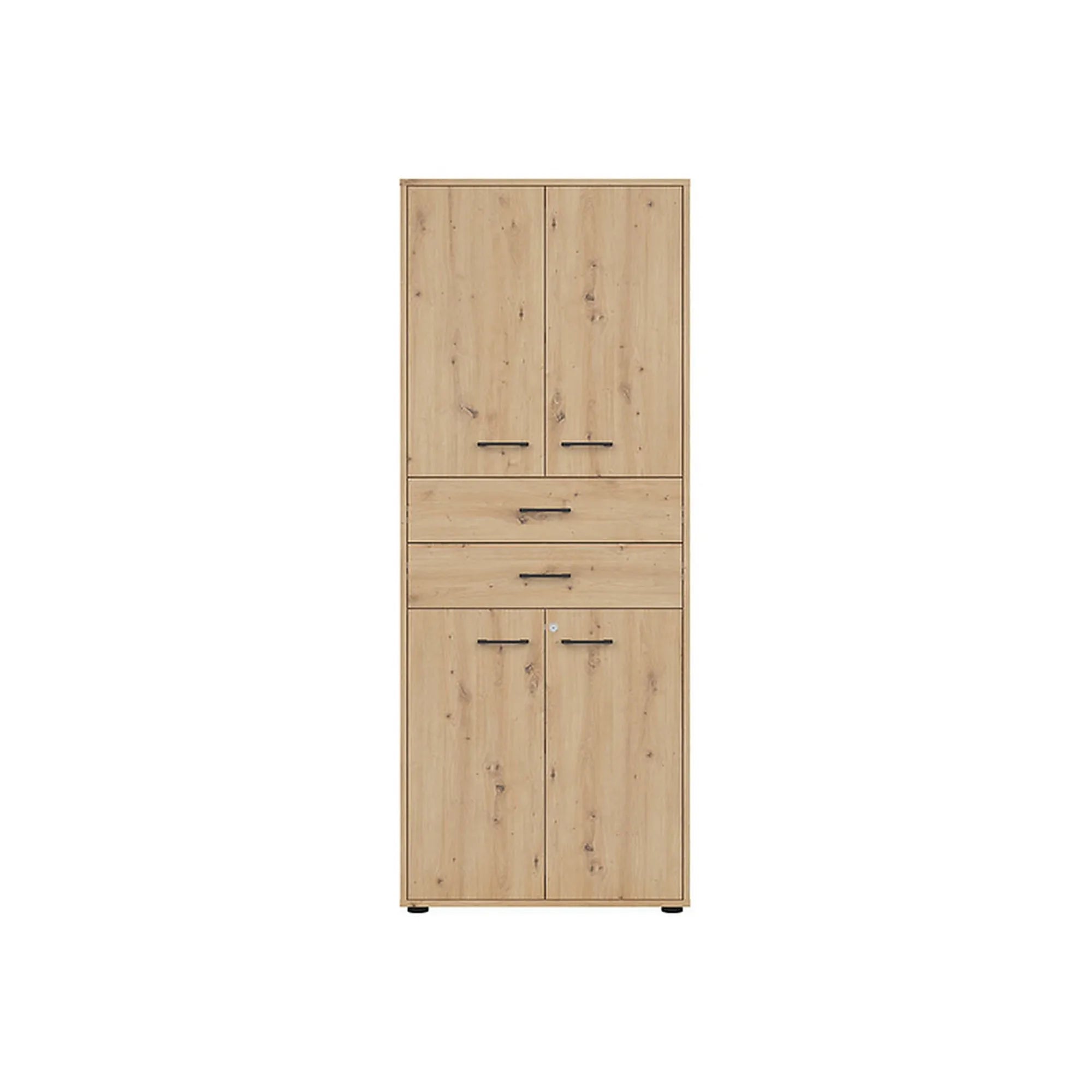 Dulap SPACE OFFICE, stejar artisan, PAL laminat, cu 4 usi si 2 sertare, 80x37x203 cm