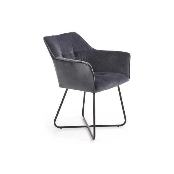 Scaun tapitat K377, gri inchis/negru, stofa catifelata/metal, 60x62x81 cm
