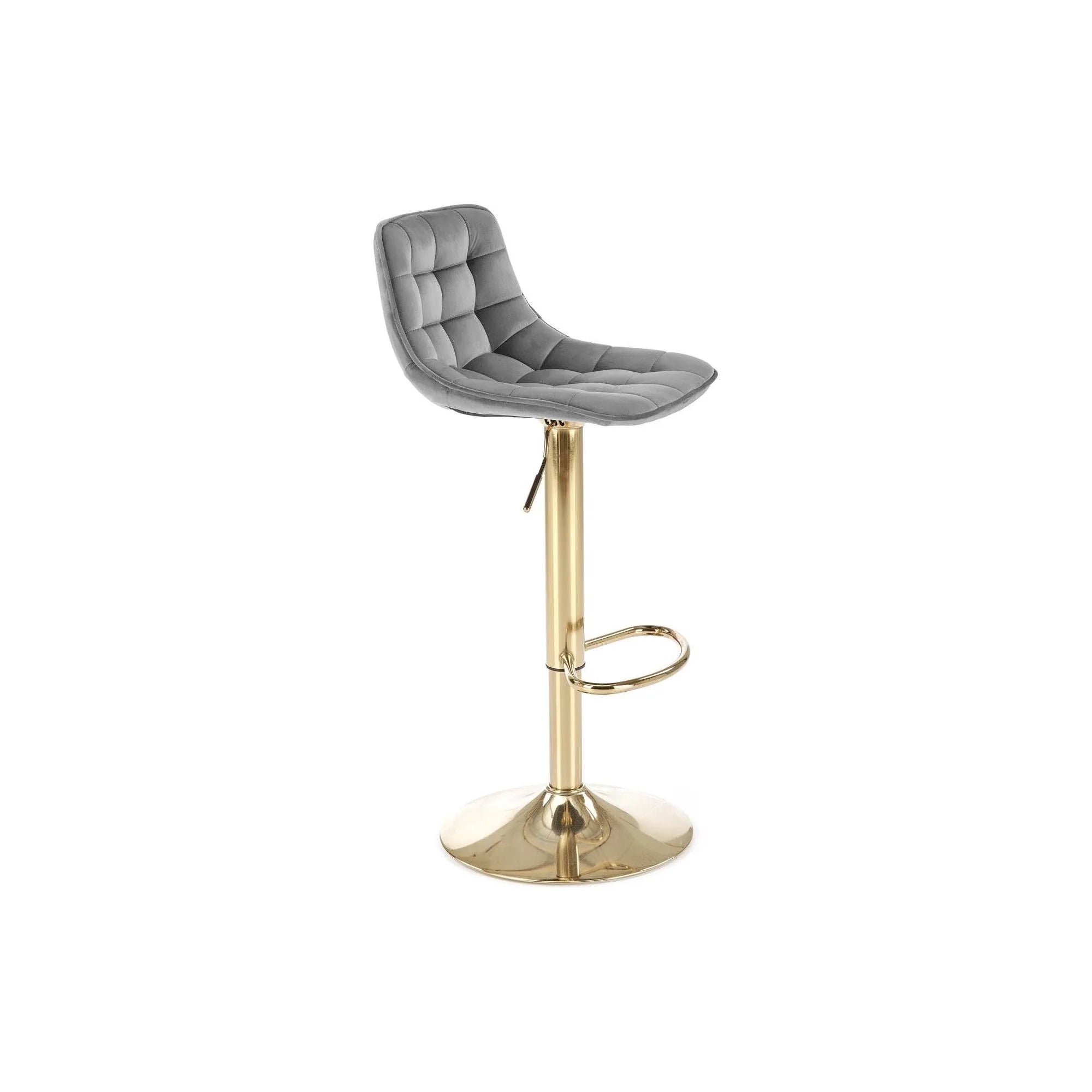 Scaun bar H120, gri/auriu, stofa catifelata/metal, 43x44x84/106 cm