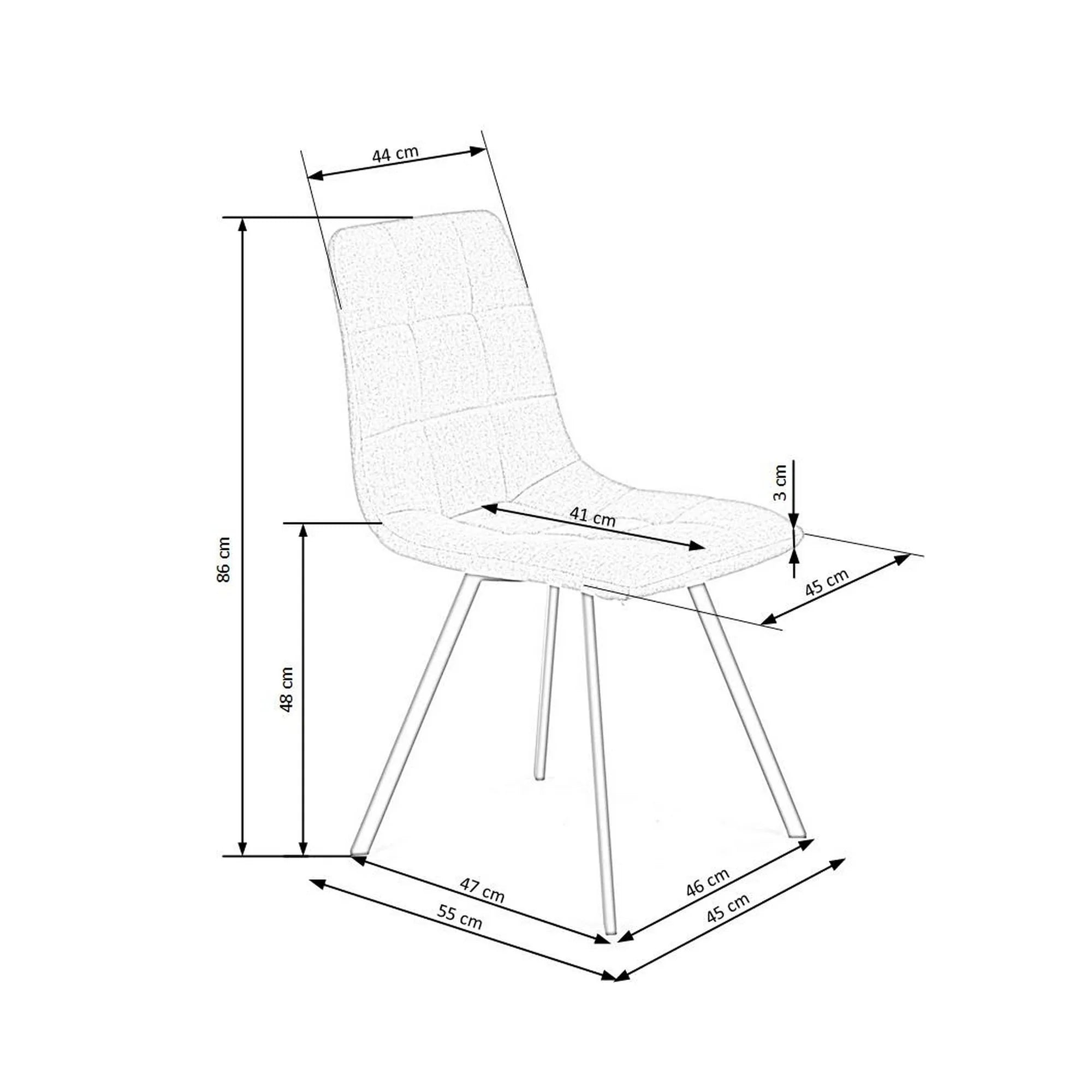 Scaun tapitat K402, bej/negru, stofa clasica/metal, 45x55x86 cm