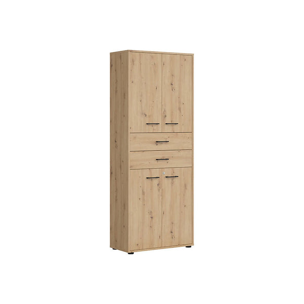 Dulap SPACE OFFICE, stejar artisan, PAL laminat, cu 4 usi si 2 sertare, 80x37x203 cm