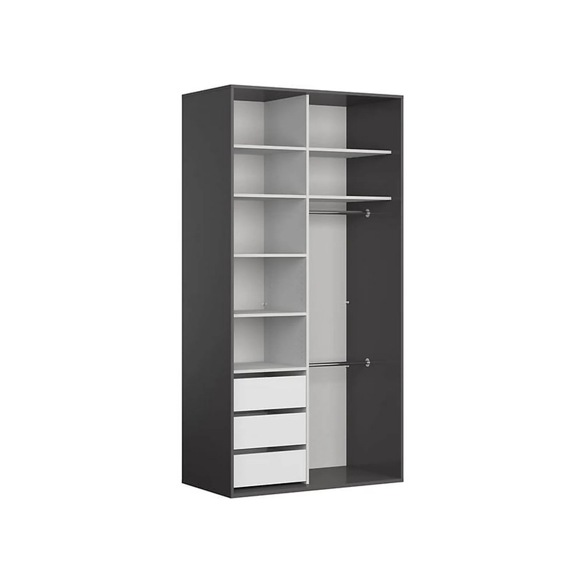 Dulap FLEX, negru lucios/gri grafit, PAL, cu 2 usi, 120x66x240 cm