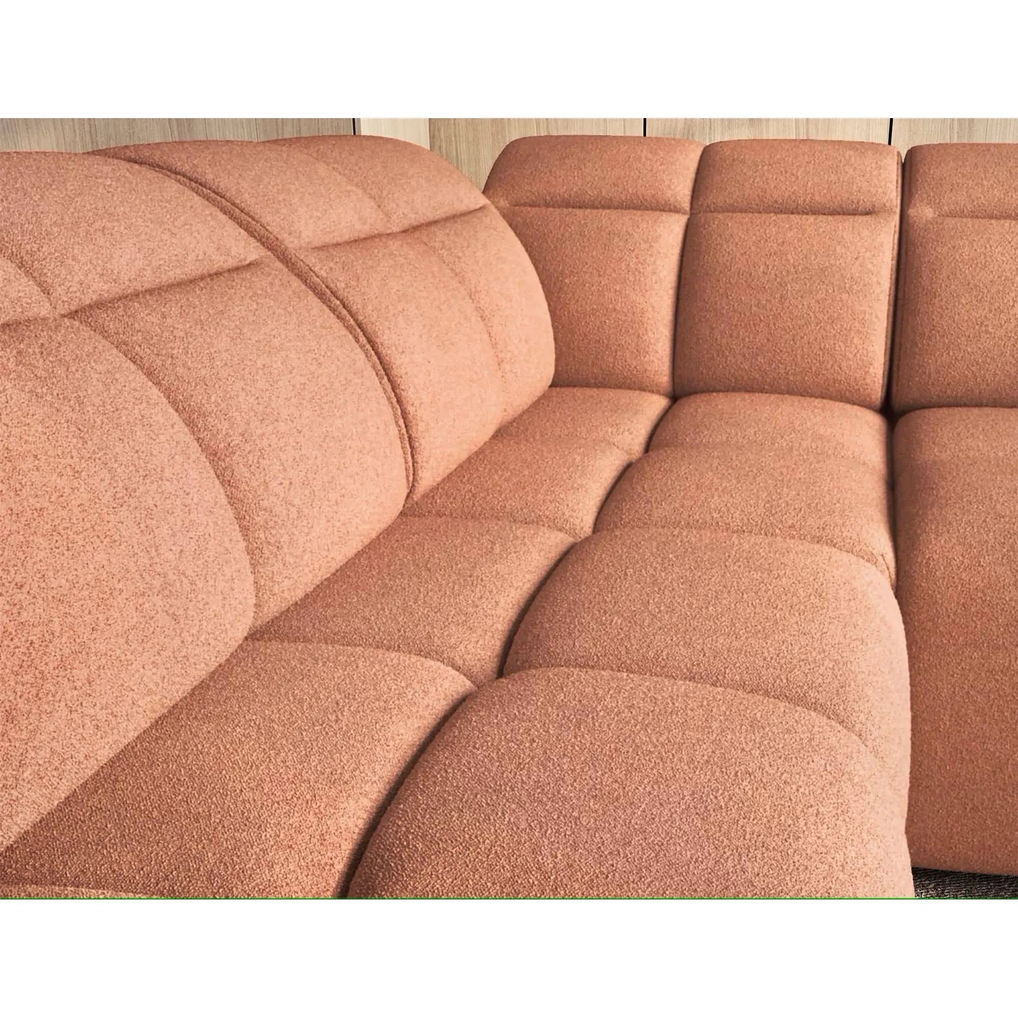 Coltar FALCONN, sezlong stanga, stofa clasica somon - Xillar 24, cu reglaj electric, tetiere reglabile si lada depozitare, 258x208x107 cm