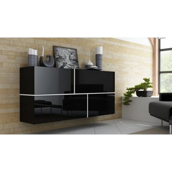 Comoda GOYA, negru/negru lucios/alb, PAL laminat, 170x40x80 cm